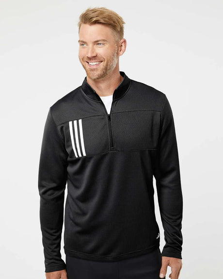 3-Stripes Double Knit Quarter-Zip Pullover black/ grey two