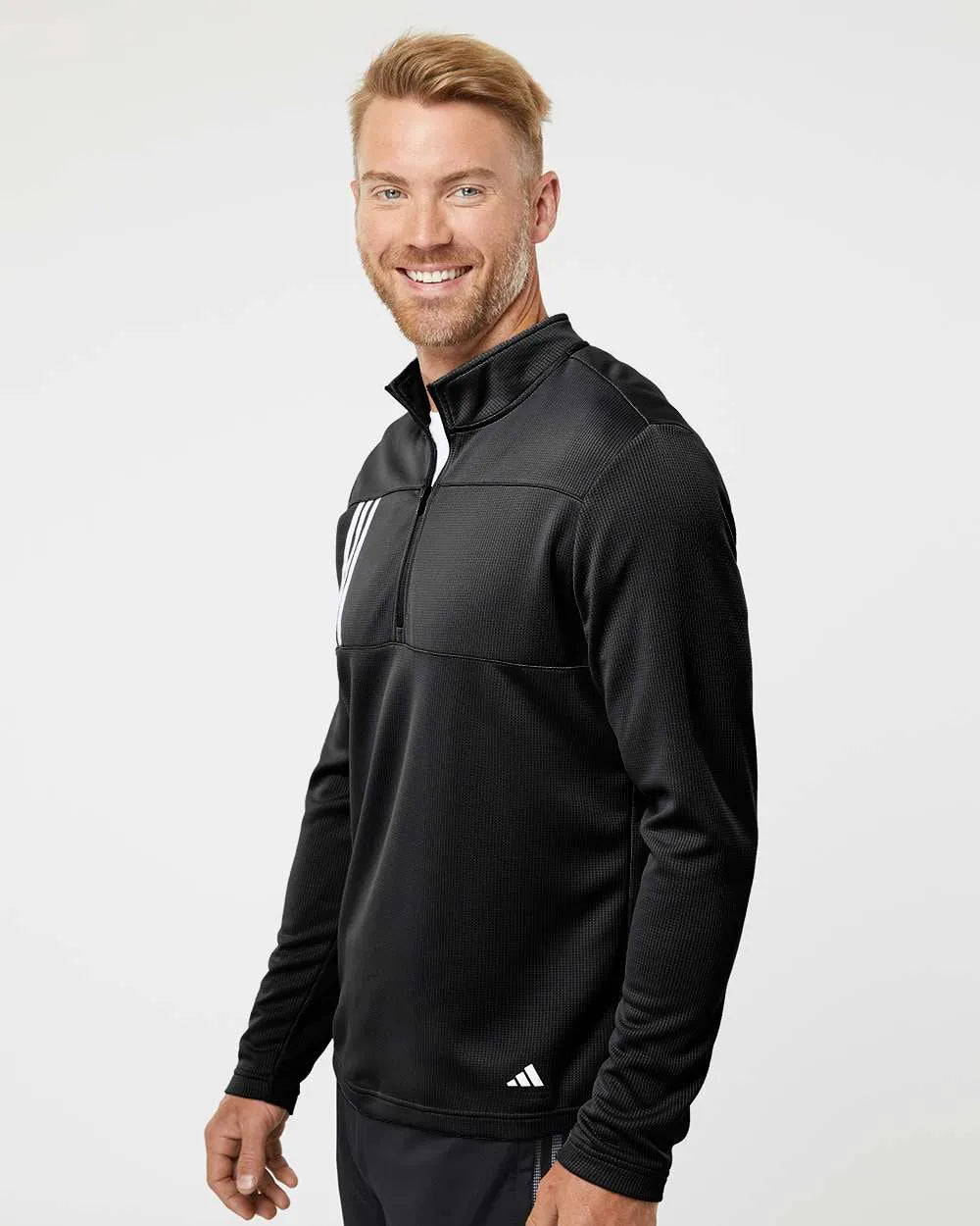 3-Stripes Double Knit Quarter-Zip Pullover black/ grey two_1