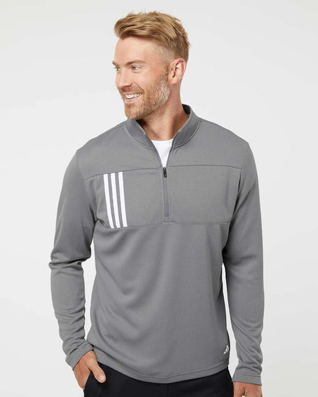 3-Stripes Double Knit Quarter-Zip Pullover grey three/ white