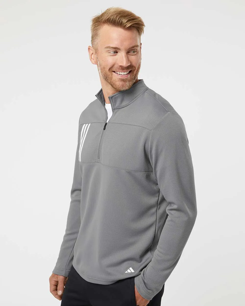 3-Stripes Double Knit Quarter-Zip Pullover grey three/ white_1