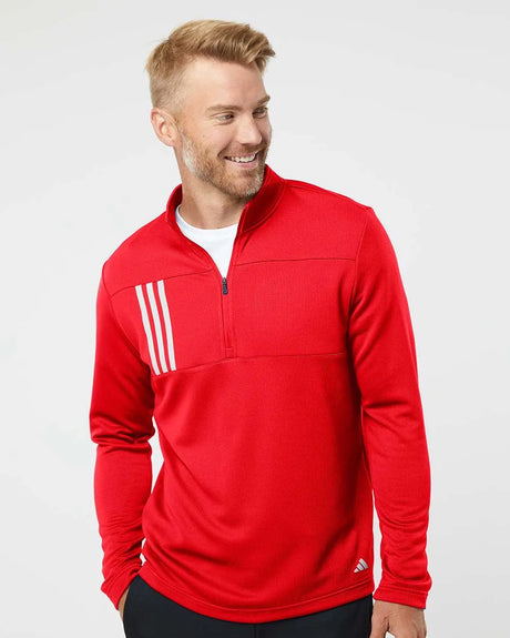 3-Stripes Double Knit Quarter-Zip Pullover team collegiate red/ grey two