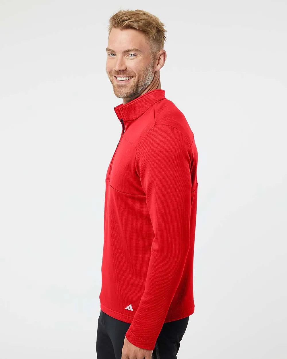 3-Stripes Double Knit Quarter-Zip Pullover team collegiate red/ grey two_1