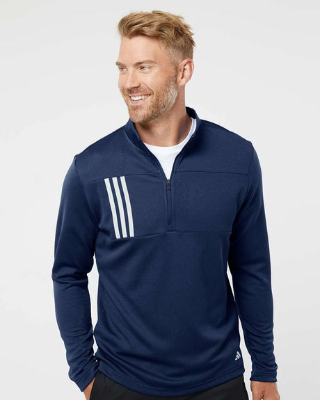 3-Stripes Double Knit Quarter-Zip Pullover team navy blue/ grey two