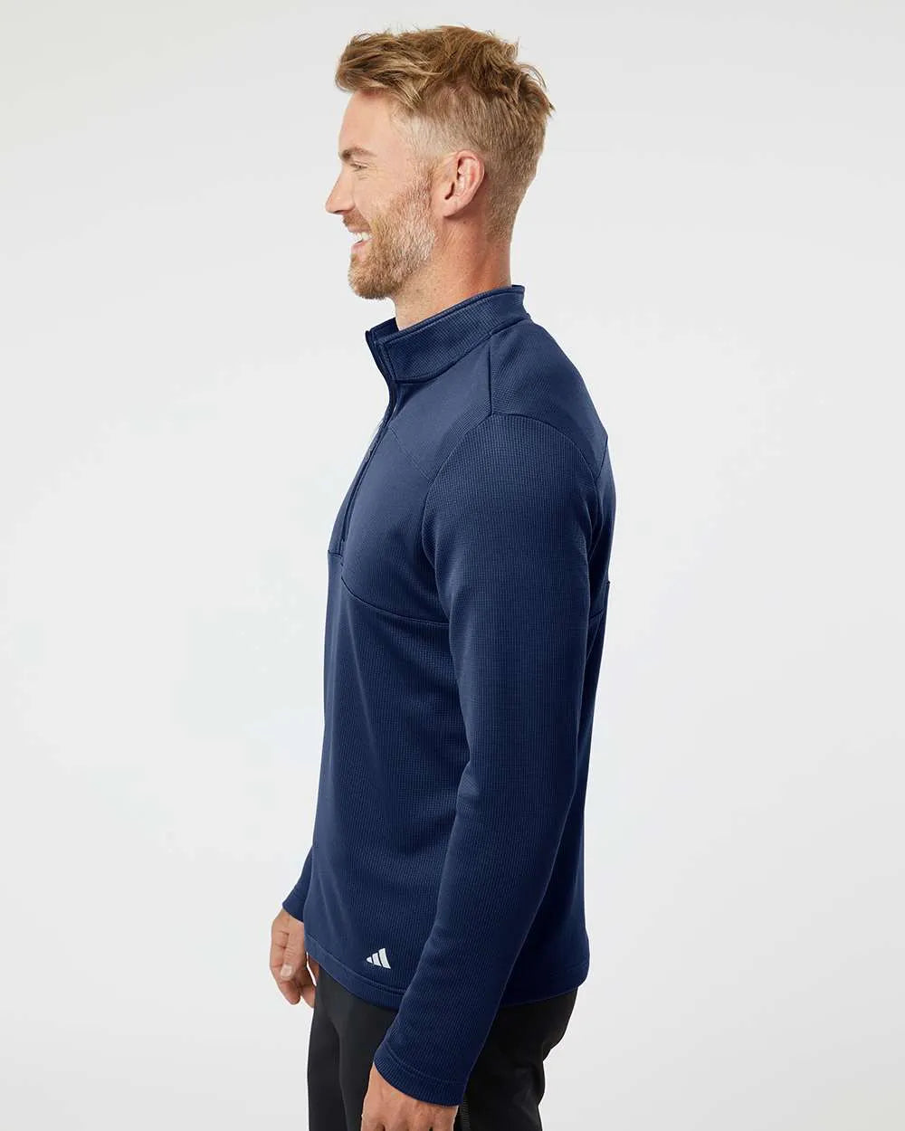 3-Stripes Double Knit Quarter-Zip Pullover team navy blue/ grey two_1
