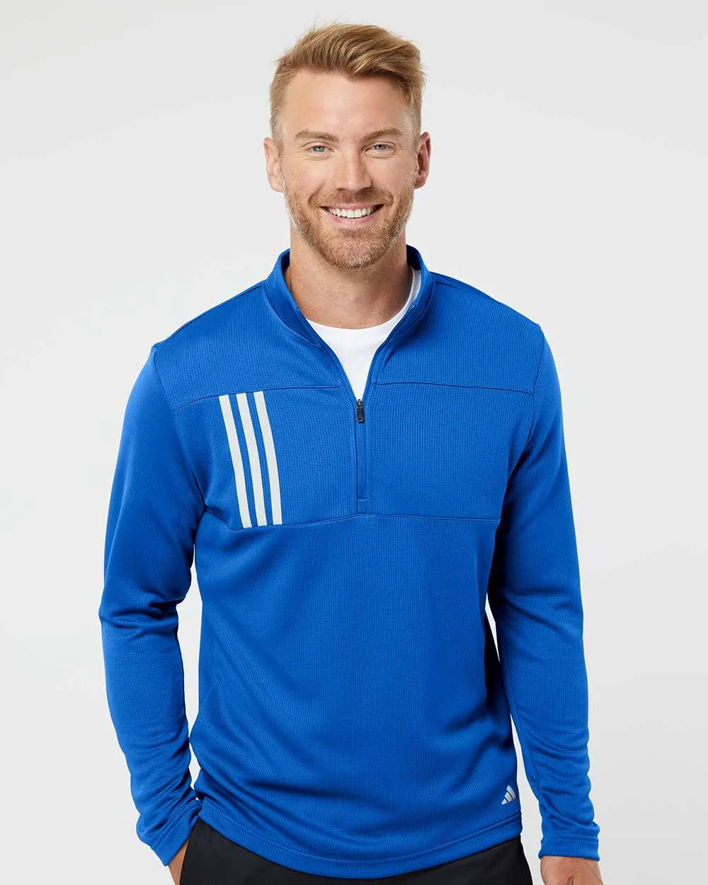 3-Stripes Double Knit Quarter-Zip Pullover team royal/ grey two