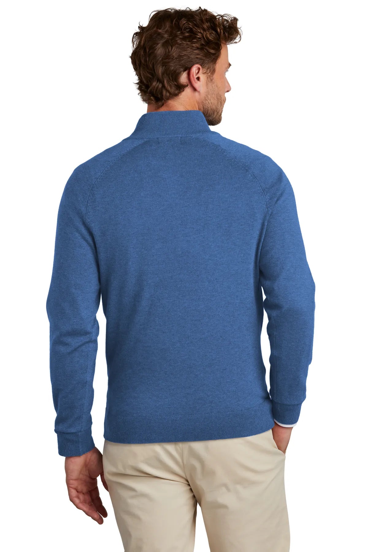 Brooks Brothers® Cotton Stretch 1/4-Zip Sweater BB18402 Charter Blue Heather_1