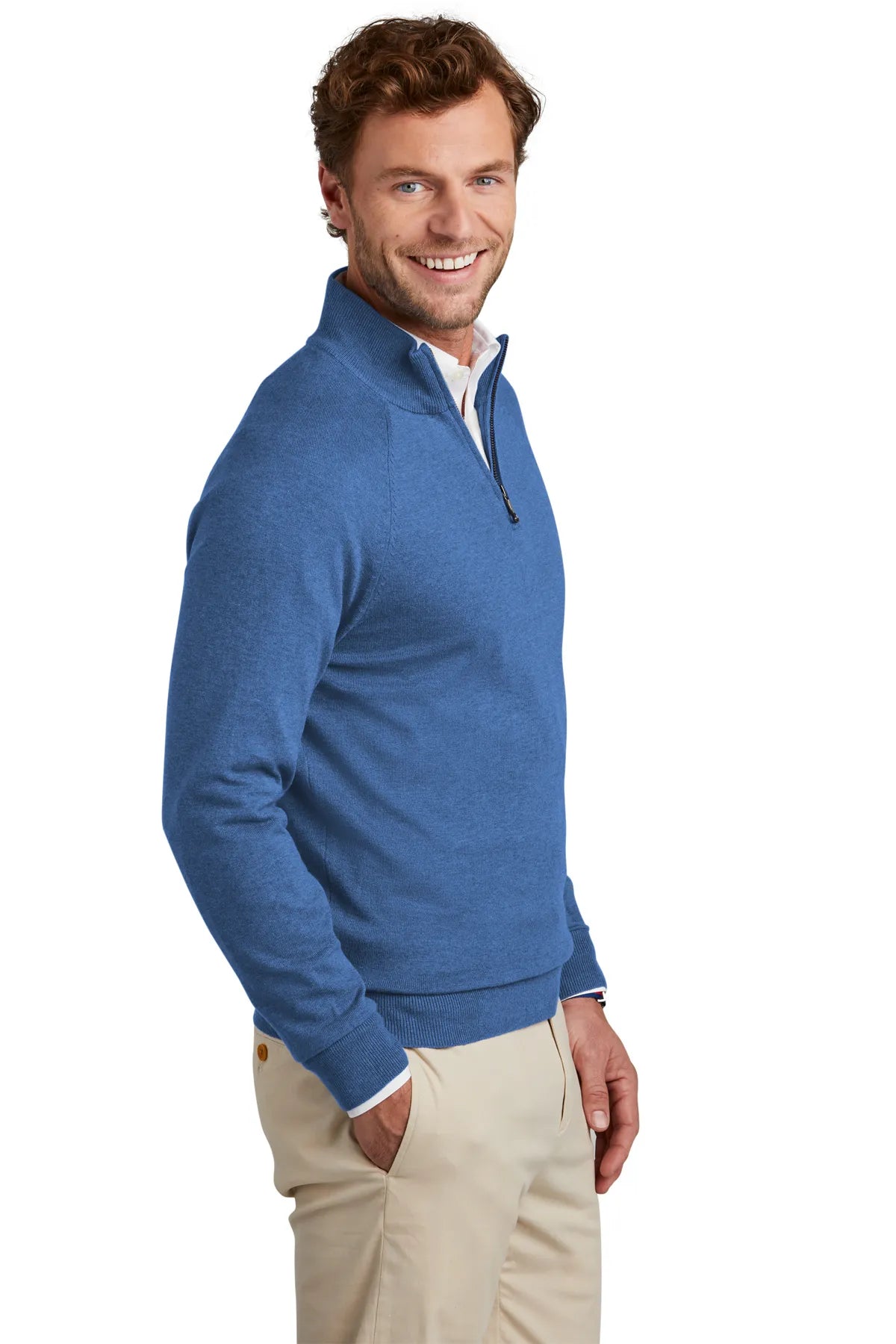 Brooks Brothers® Cotton Stretch 1/4-Zip Sweater BB18402 Charter Blue Heather_2