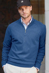 Brooks Brothers® Cotton Stretch 1/4-Zip Sweater BB18402 Charter Blue Heather_5