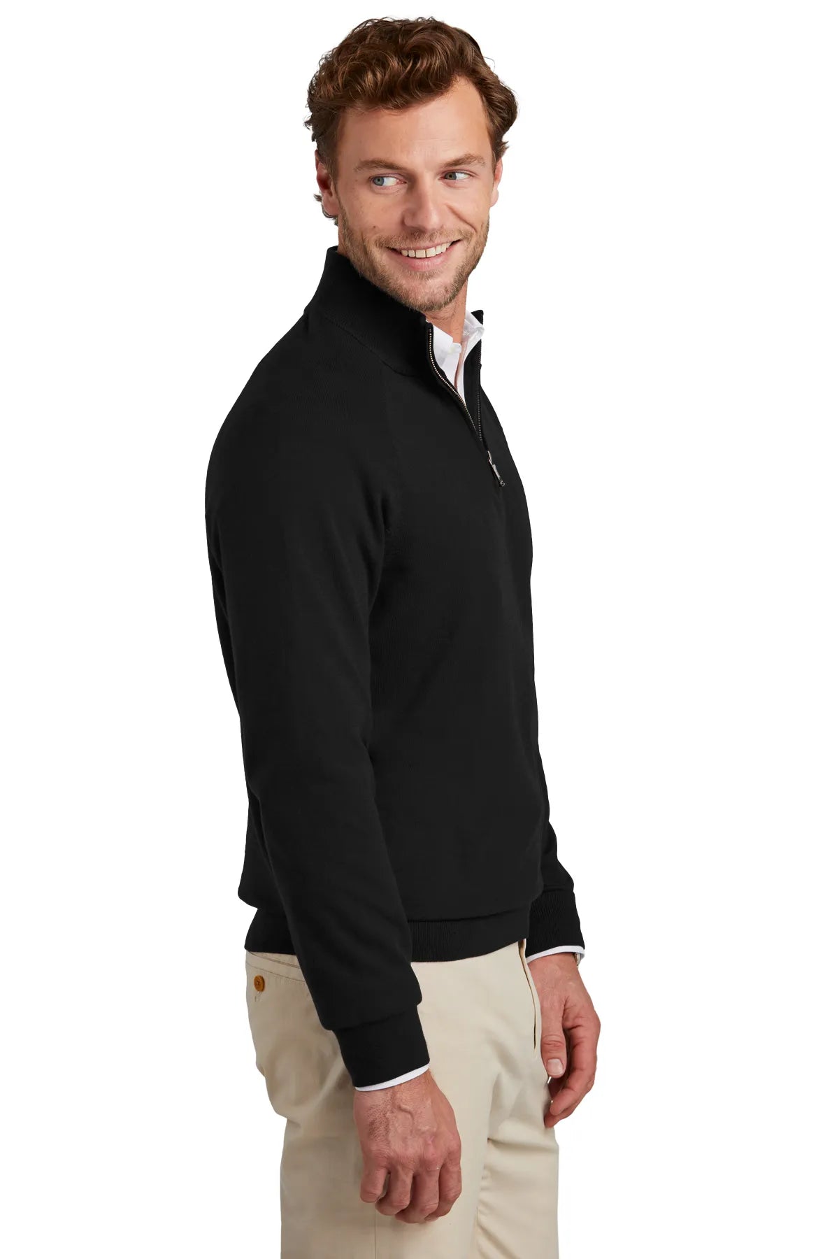 Brooks Brothers® Cotton Stretch 1/4-Zip Sweater BB18402 Deep Black_2