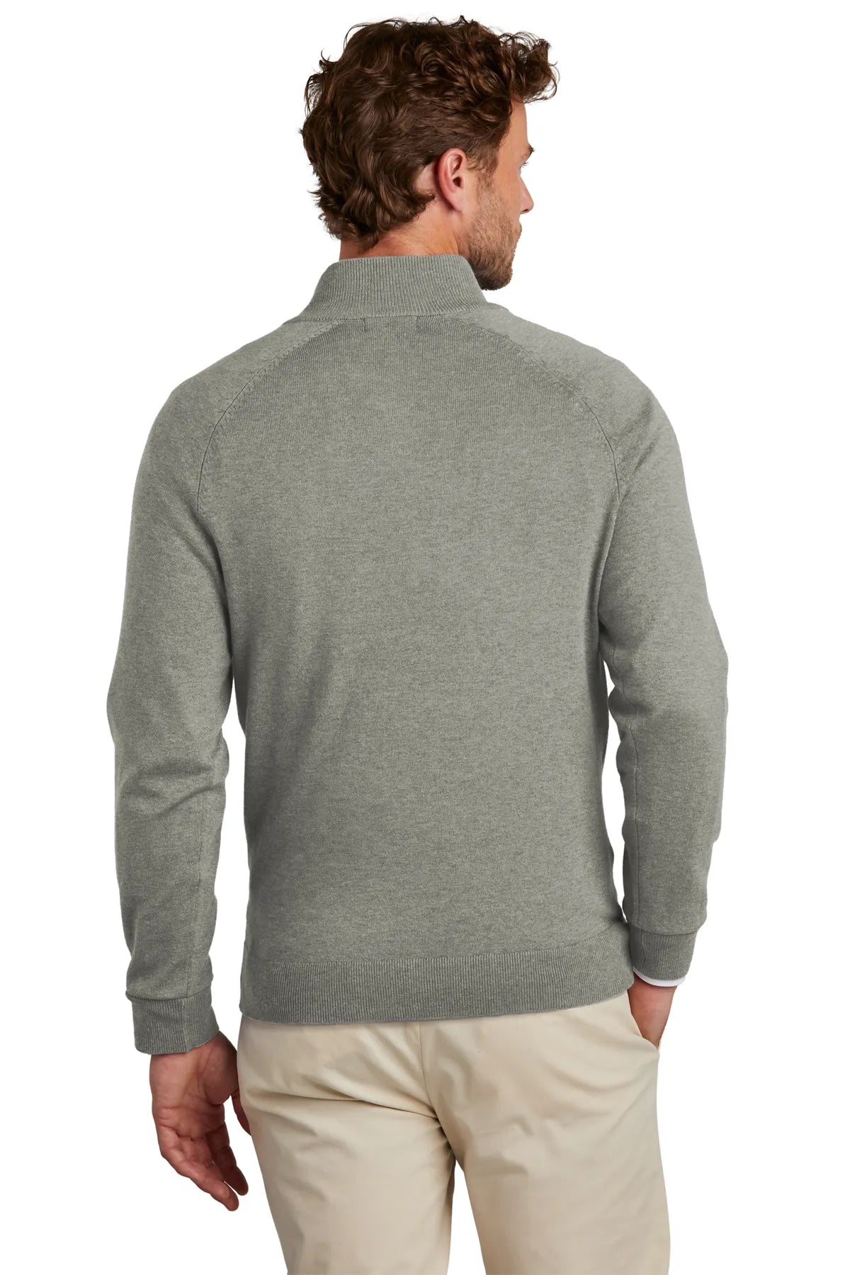Brooks Brothers® Cotton Stretch 1/4-Zip Sweater BB18402 Light Shadow Grey Heather_1