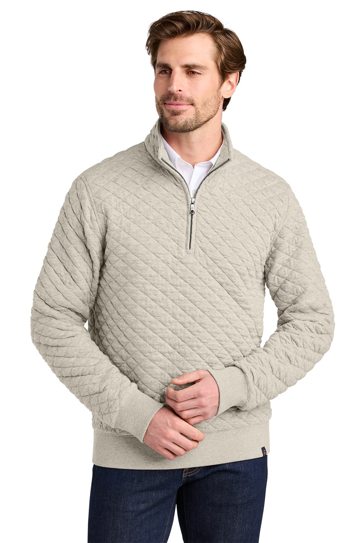 Brooks Brothers ®  Diamond Quilt 1/4-Zip BB18212 Oatmeal Heather
