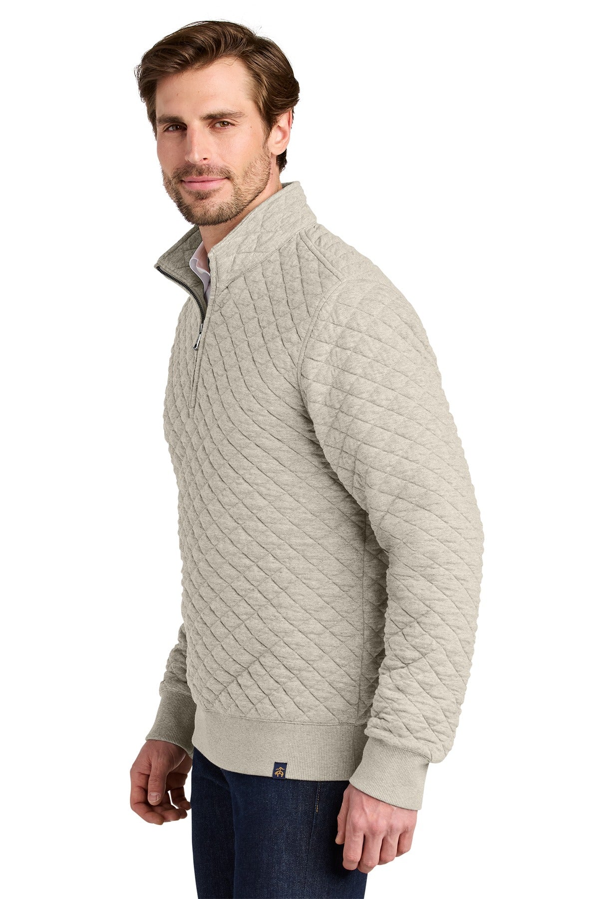 Brooks Brothers ®  Diamond Quilt 1/4-Zip BB18212 Oatmeal Heather_1
