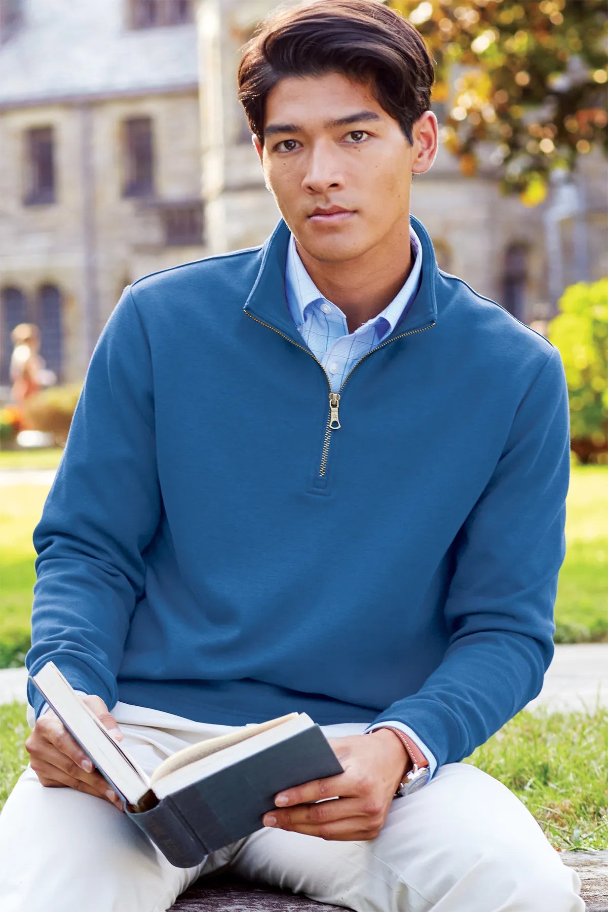 Brooks Brothers® Double-Knit 1/4-Zip BB18206 Charter Blue_5