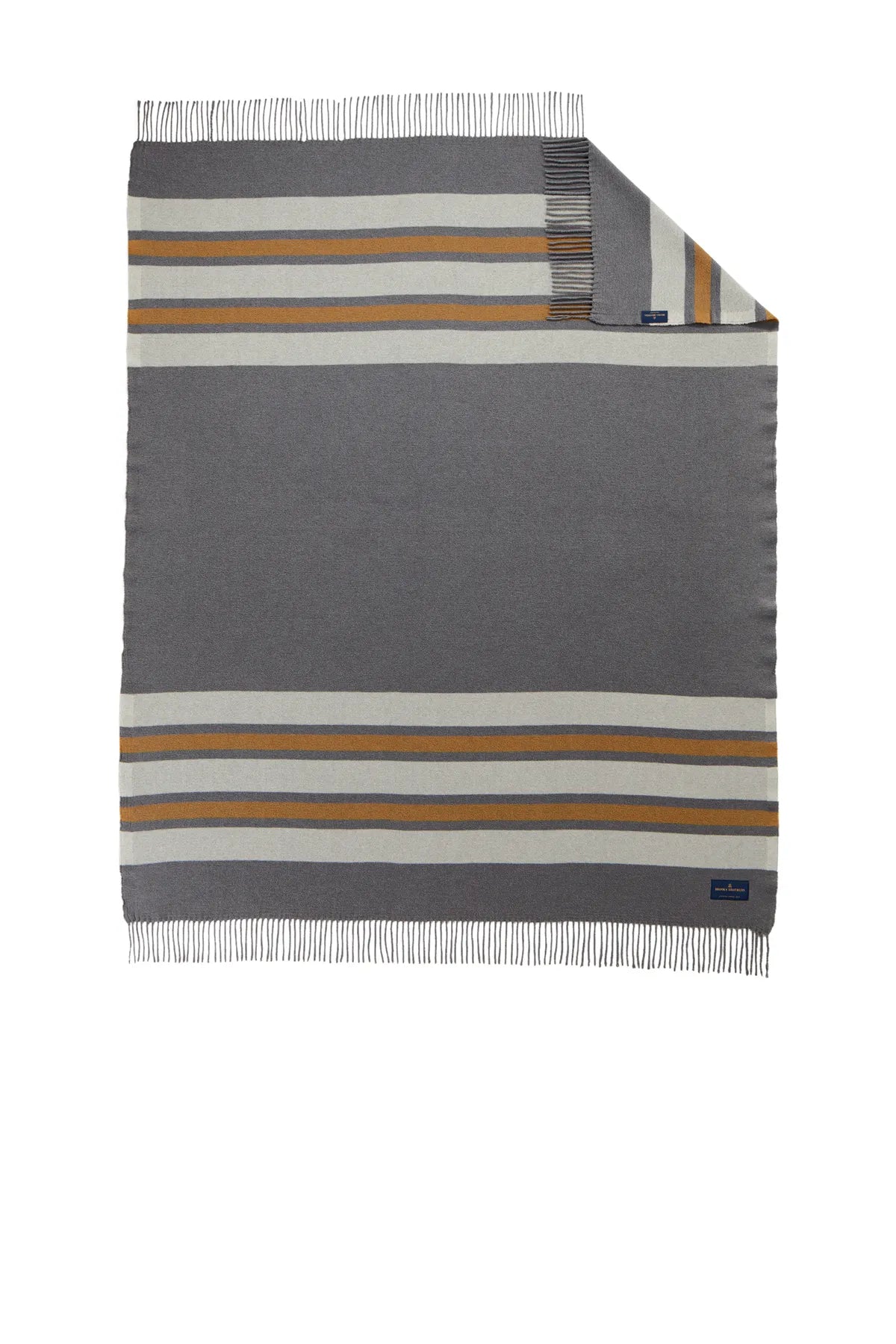 Brooks Brothers ®  Heritage Blanket BB19000 Shadow Grey/ Marshmallow/ Tan_2