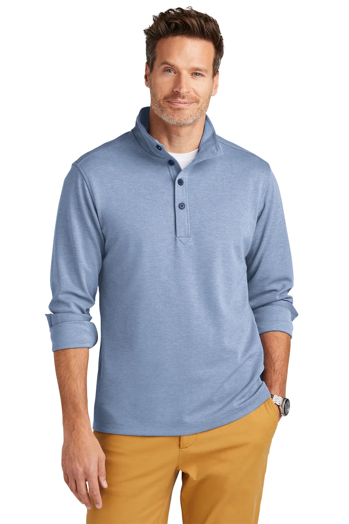 Brooks Brothers® Mid-Layer Stretch 1/2-Button BB18202 Aegean Blue Heather