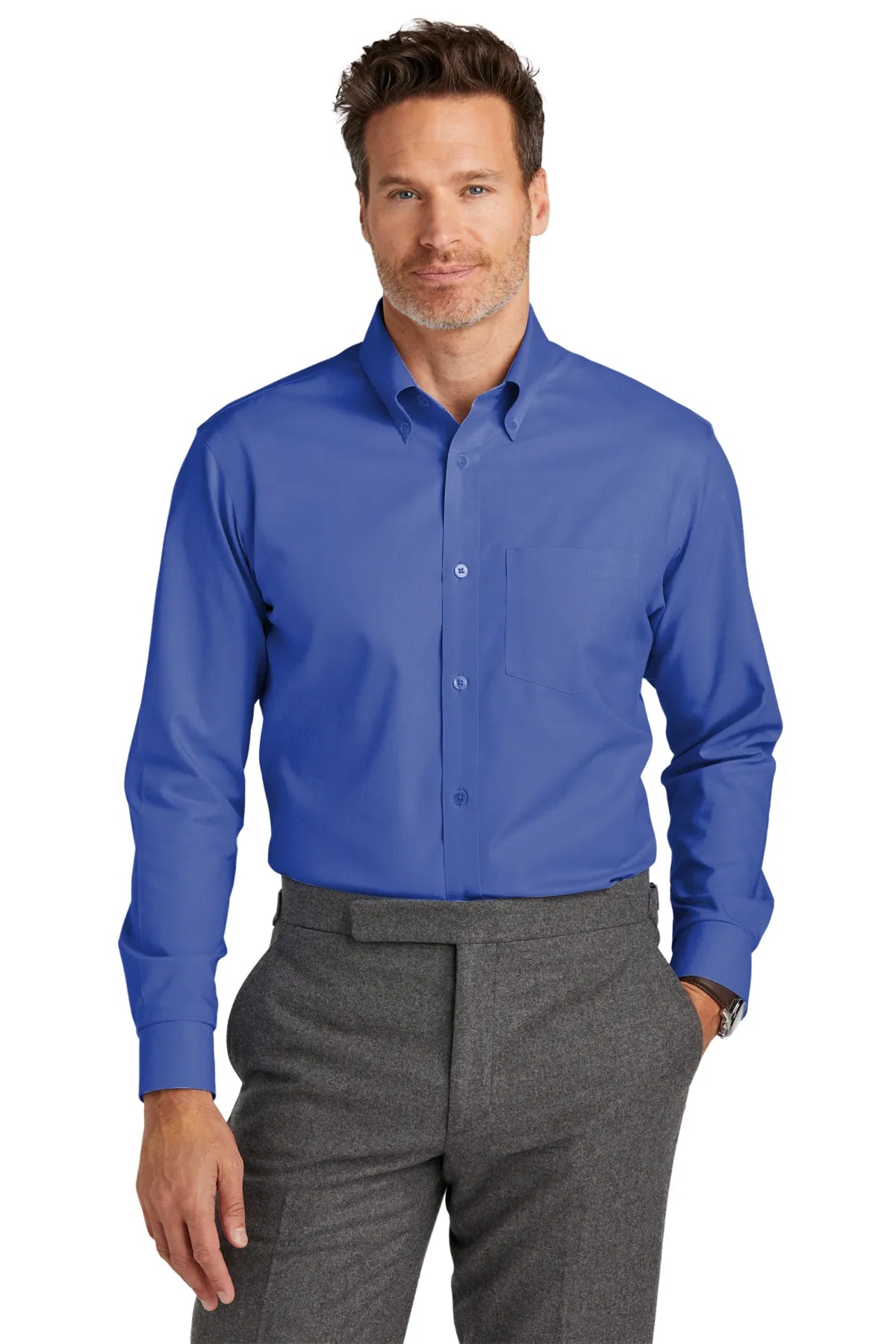 Brooks Brothers ®  Tall Wrinkle-Free Stretch Nailhead Shirt TBB18002 Cobalt Blue