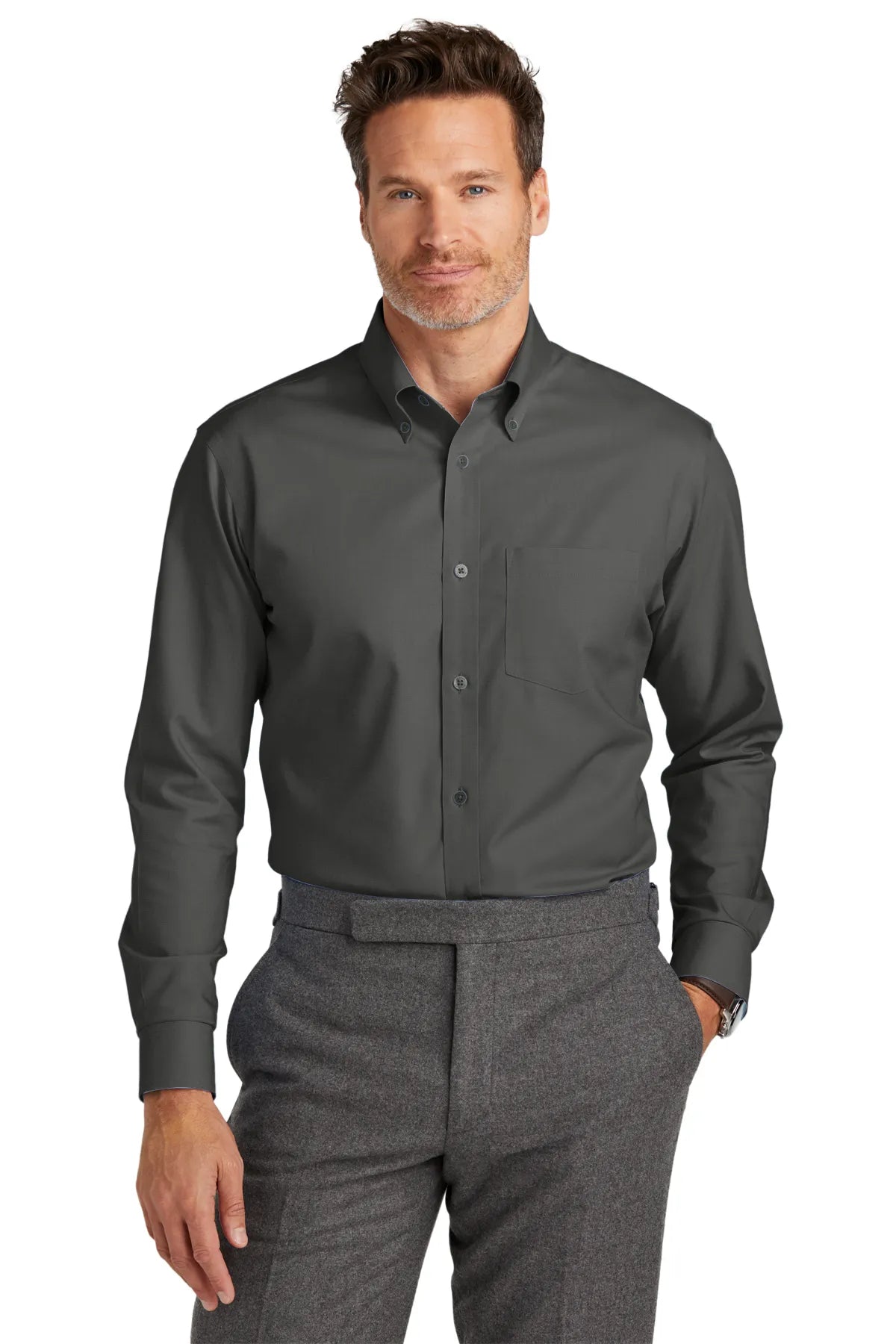 Brooks Brothers ®  Tall Wrinkle-Free Stretch Nailhead Shirt TBB18002 Deep Black