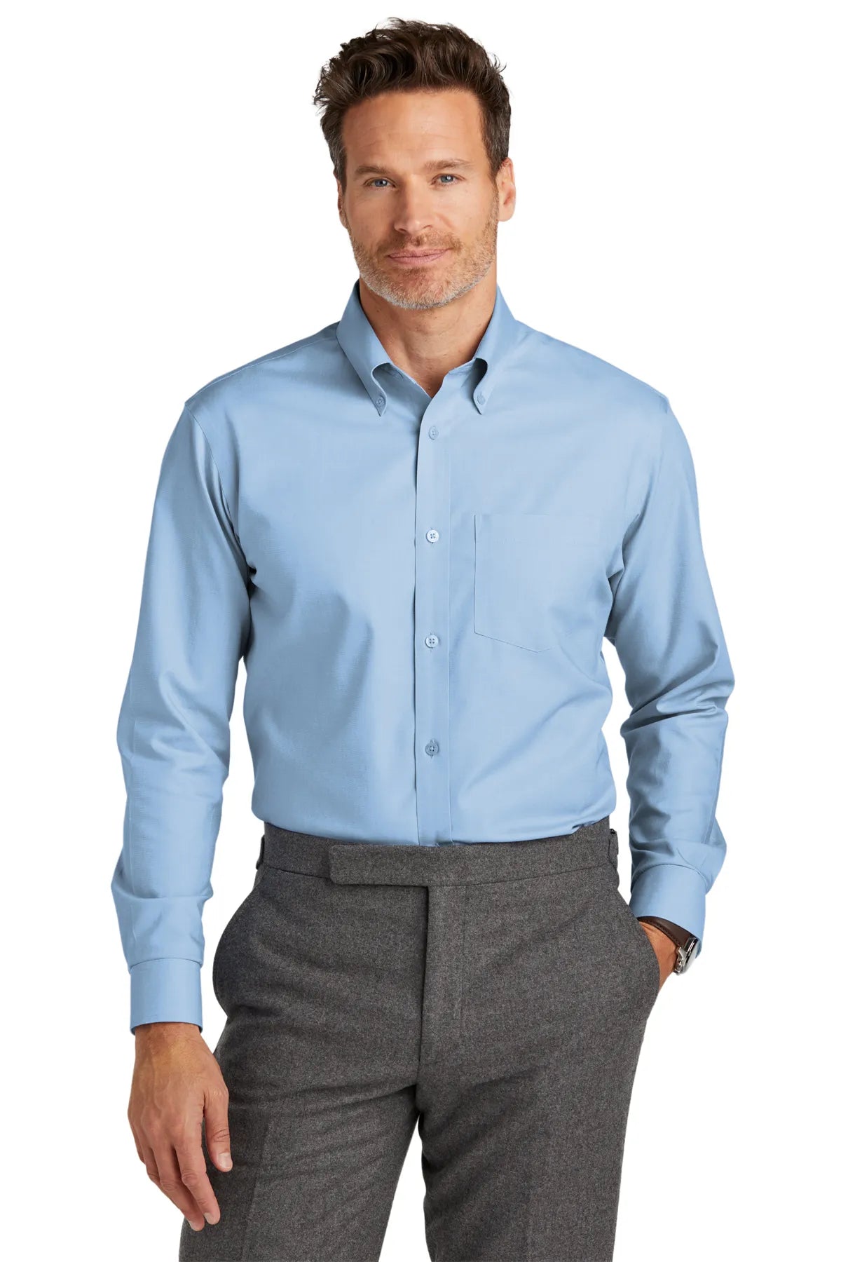 Brooks Brothers ®  Tall Wrinkle-Free Stretch Nailhead Shirt TBB18002 Newport Blue