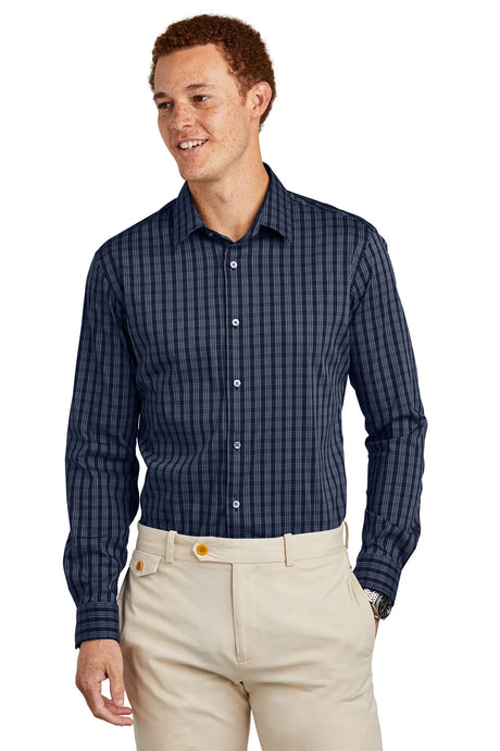 Brooks Brothers® Tech Stretch Patterned Shirt BB18006 Navy Blazer/ White Grid Check