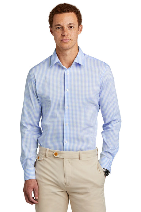 Brooks Brothers® Tech Stretch Patterned Shirt BB18006 Newport Blue/ Pearl Pink Fine Check