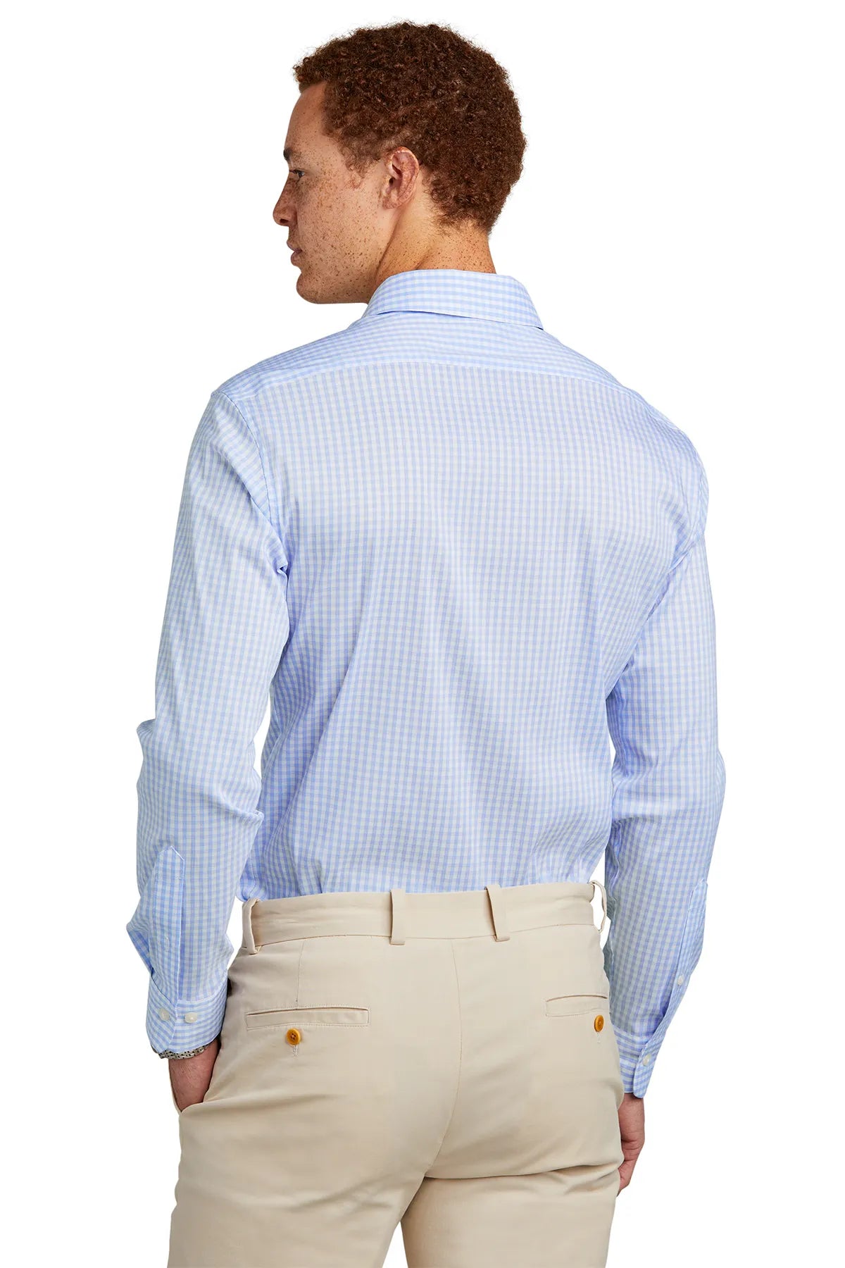 Brooks Brothers® Tech Stretch Patterned Shirt BB18006 Newport Blue/ Pearl Pink Fine Check_1