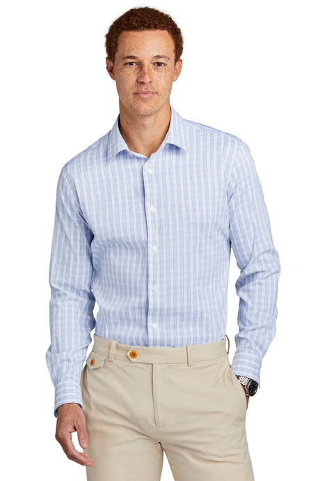 Brooks Brothers® Tech Stretch Patterned Shirt BB18006 White/ Newport Blue Grid Check