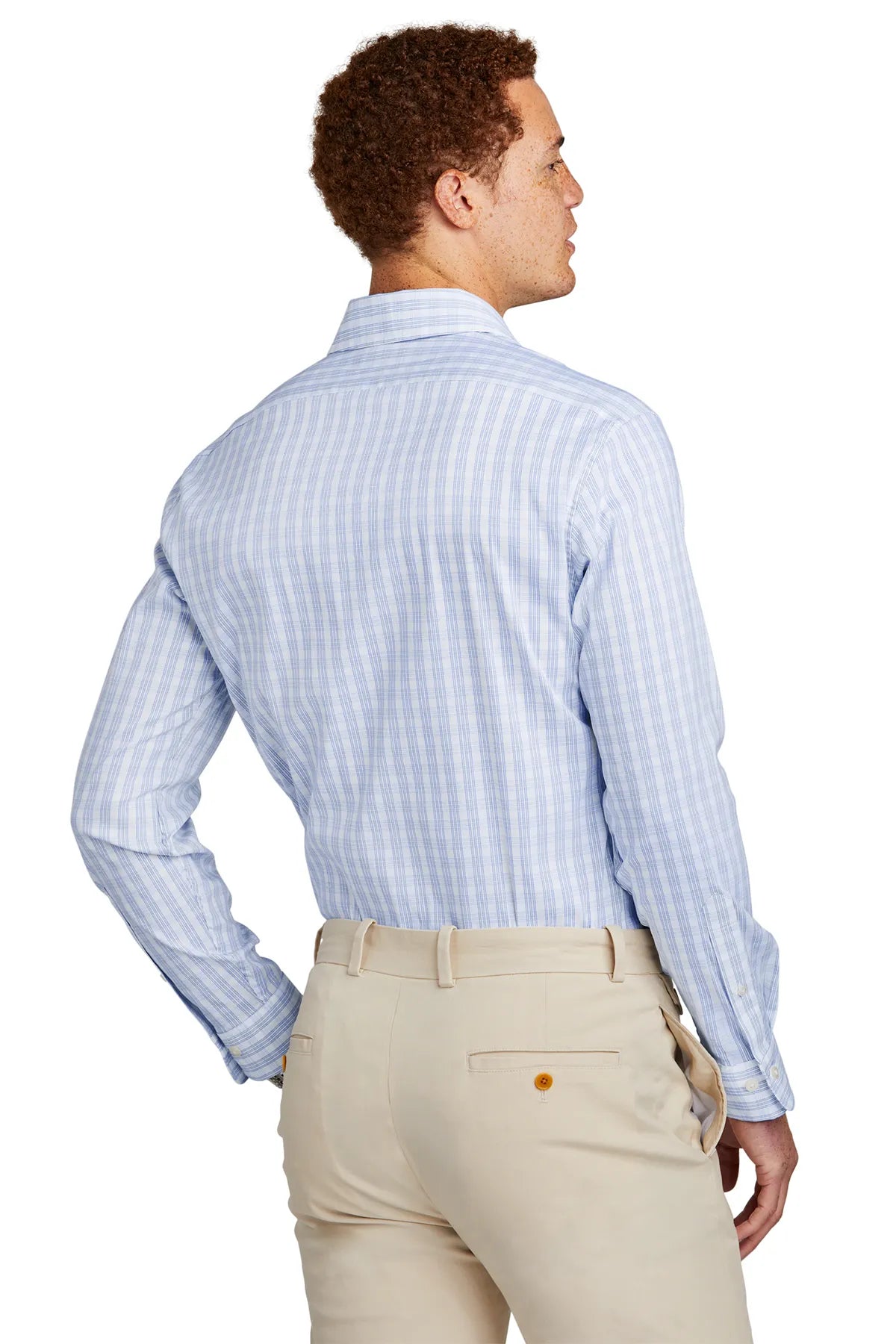 Brooks Brothers® Tech Stretch Patterned Shirt BB18006 White/ Newport Blue Grid Check_1