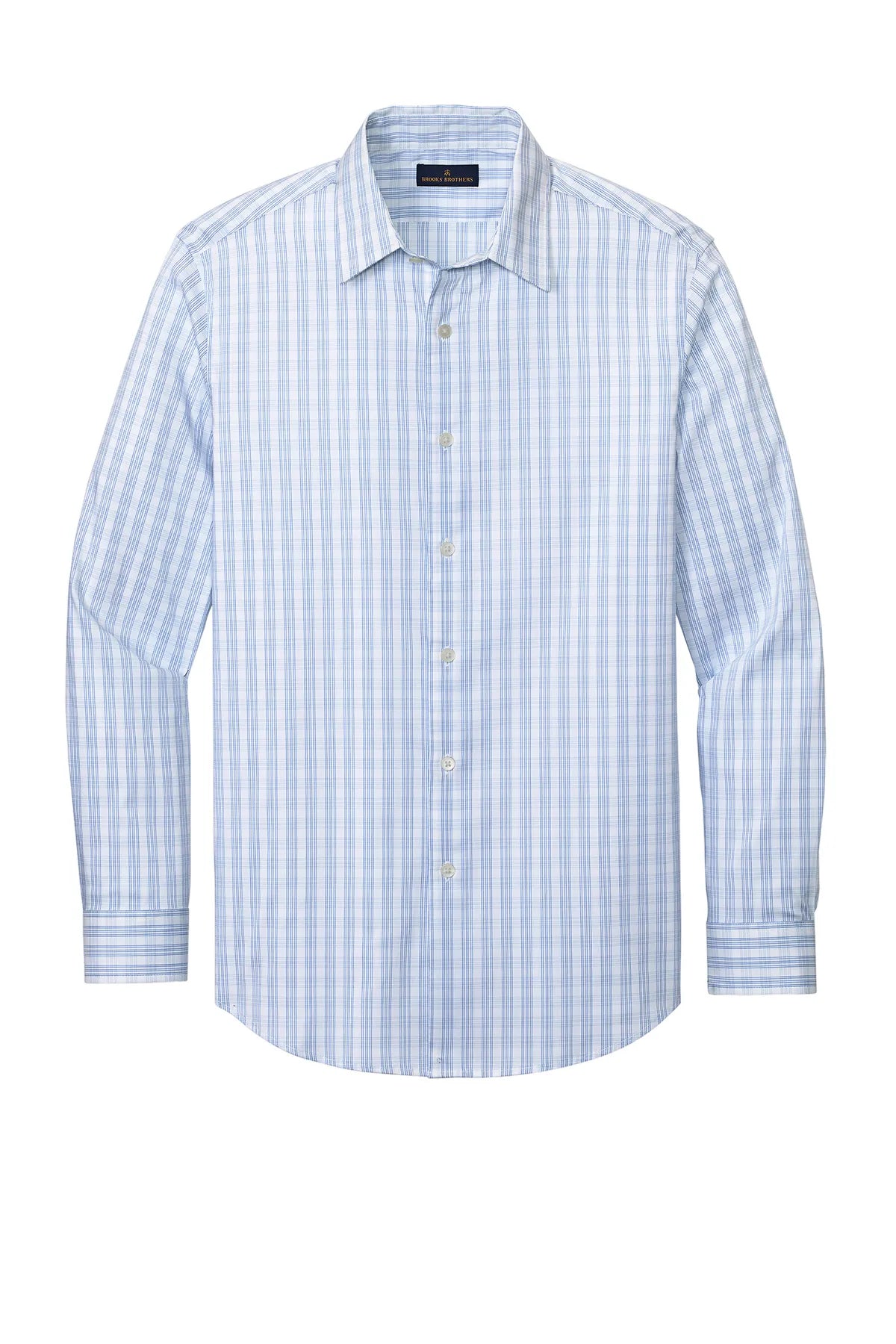 Brooks Brothers® Tech Stretch Patterned Shirt BB18006 White/ Newport Blue Grid Check_3