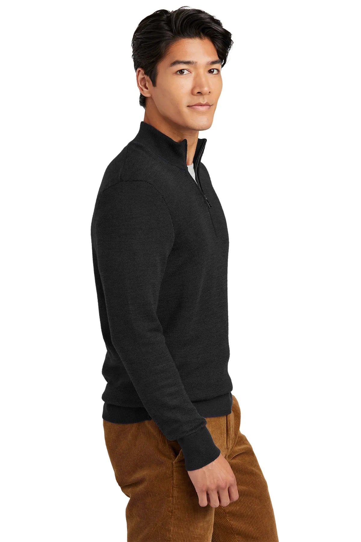 Brooks Brothers® Washable Merino Birdseye 1/4-Zip Sweater BB18412 Deep Black_2