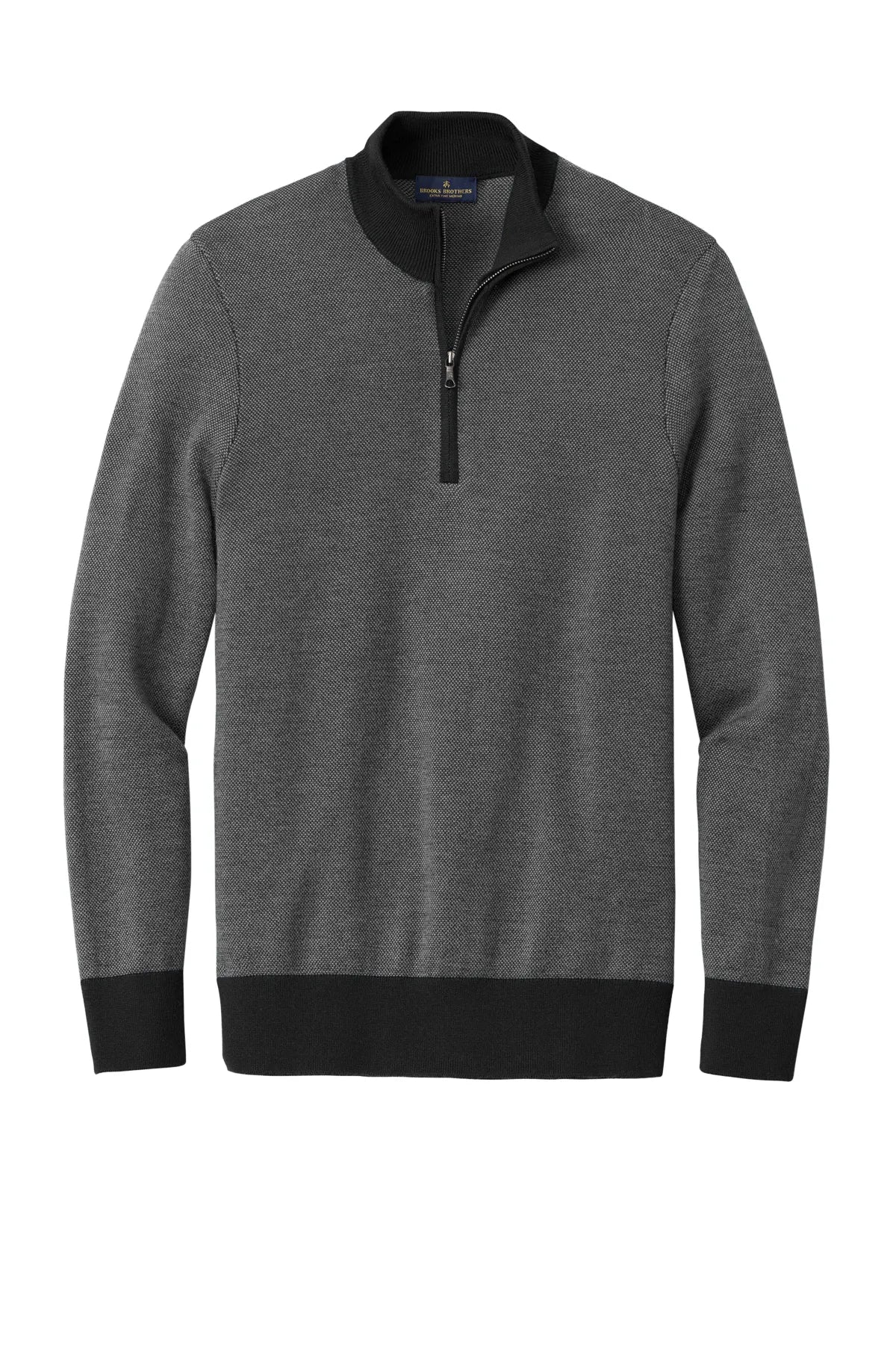 Brooks Brothers® Washable Merino Birdseye 1/4-Zip Sweater BB18412 Deep Black/ Shadow Grey_3