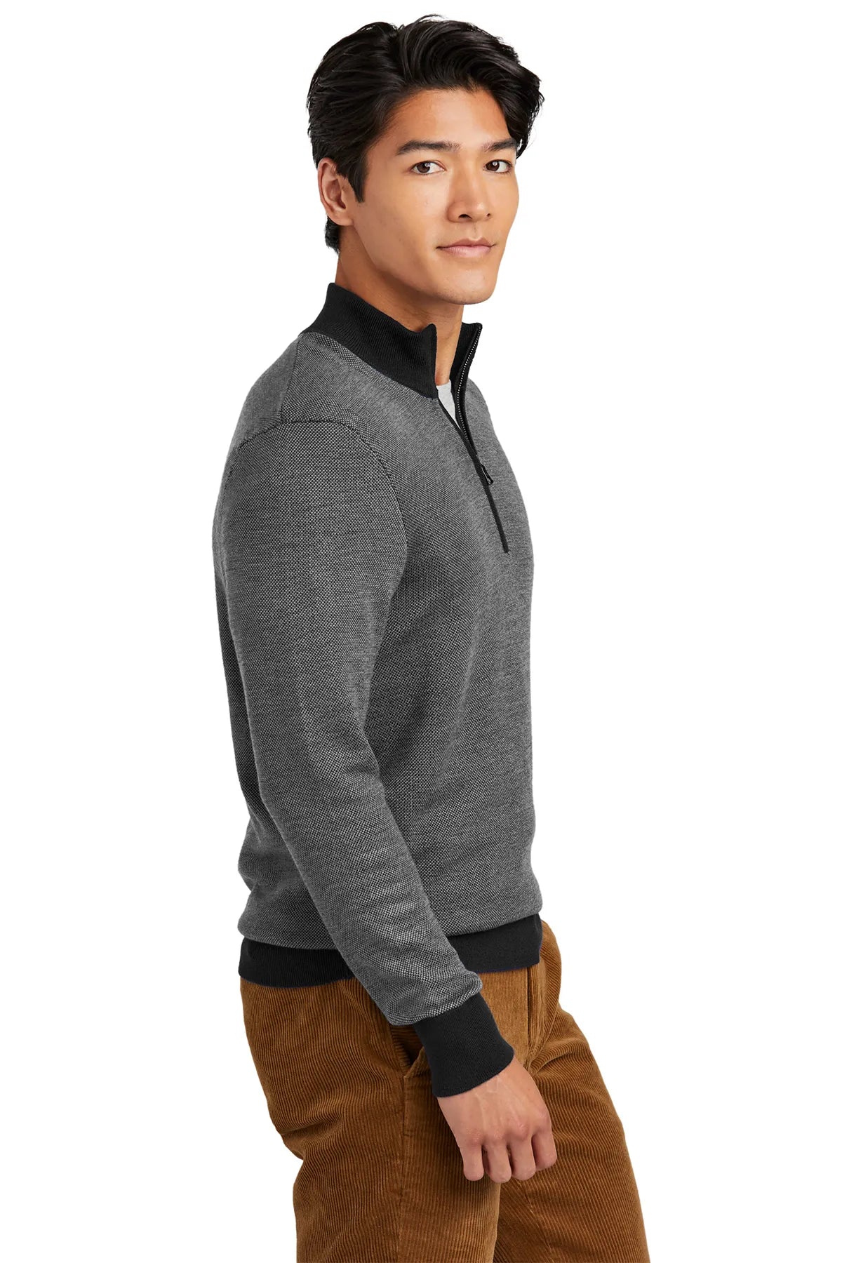 Brooks Brothers® Washable Merino Birdseye 1/4-Zip Sweater BB18412 Deep Black/ Shadow Grey_4