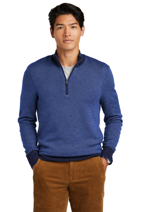 Brooks Brothers® Washable Merino Birdseye 1/4-Zip Sweater BB18412 Navy/ Compass Blue