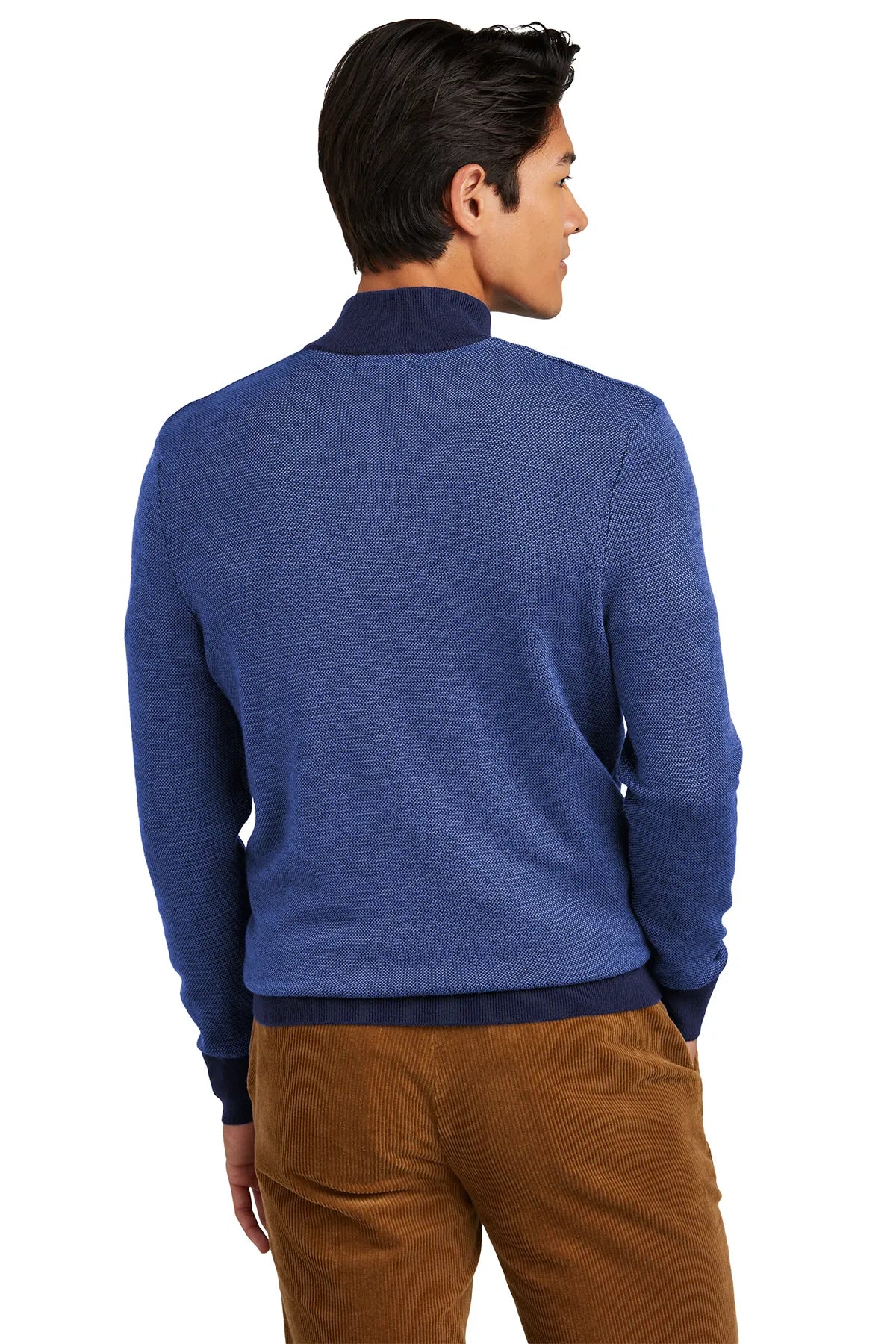 Brooks Brothers® Washable Merino Birdseye 1/4-Zip Sweater BB18412 Navy/ Compass Blue_1
