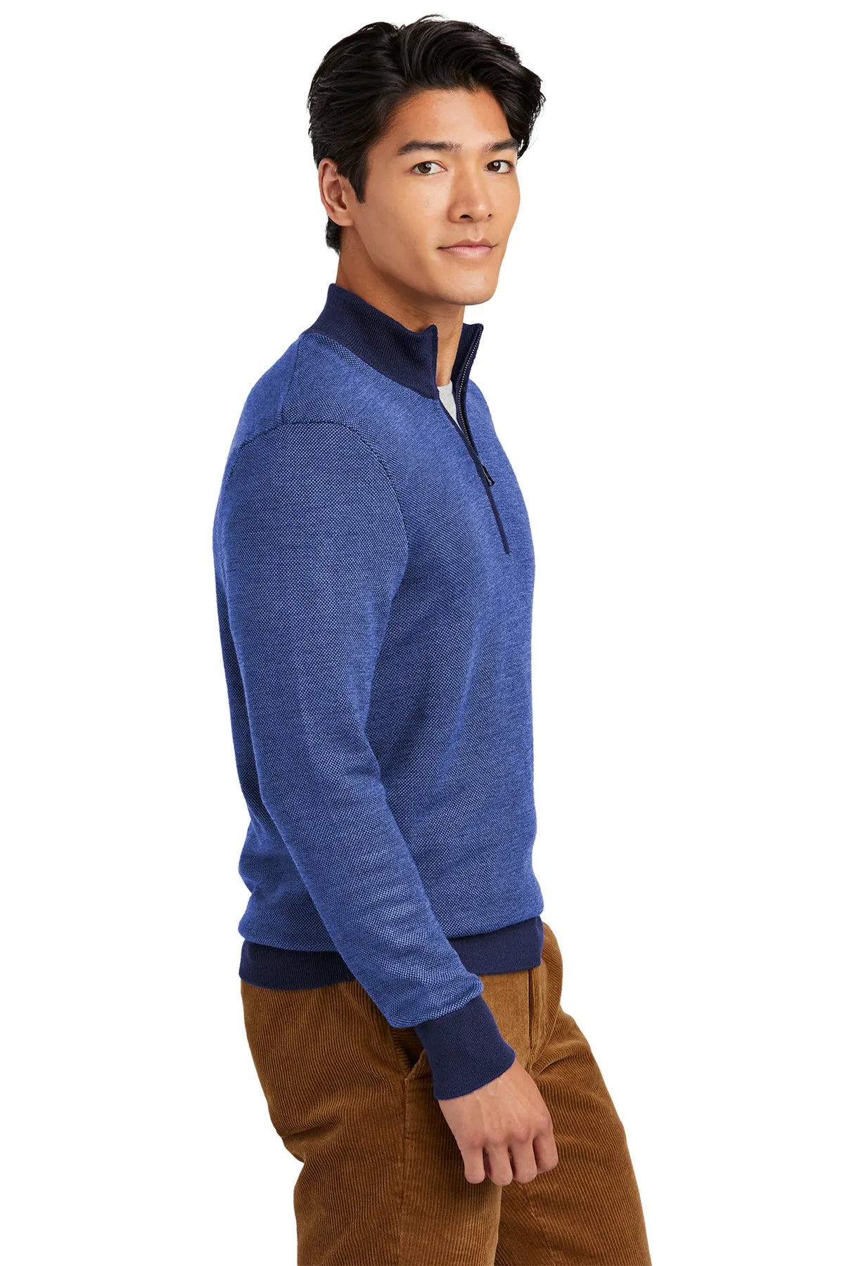 Brooks Brothers® Washable Merino Birdseye 1/4-Zip Sweater BB18412 Navy/ Compass Blue_2
