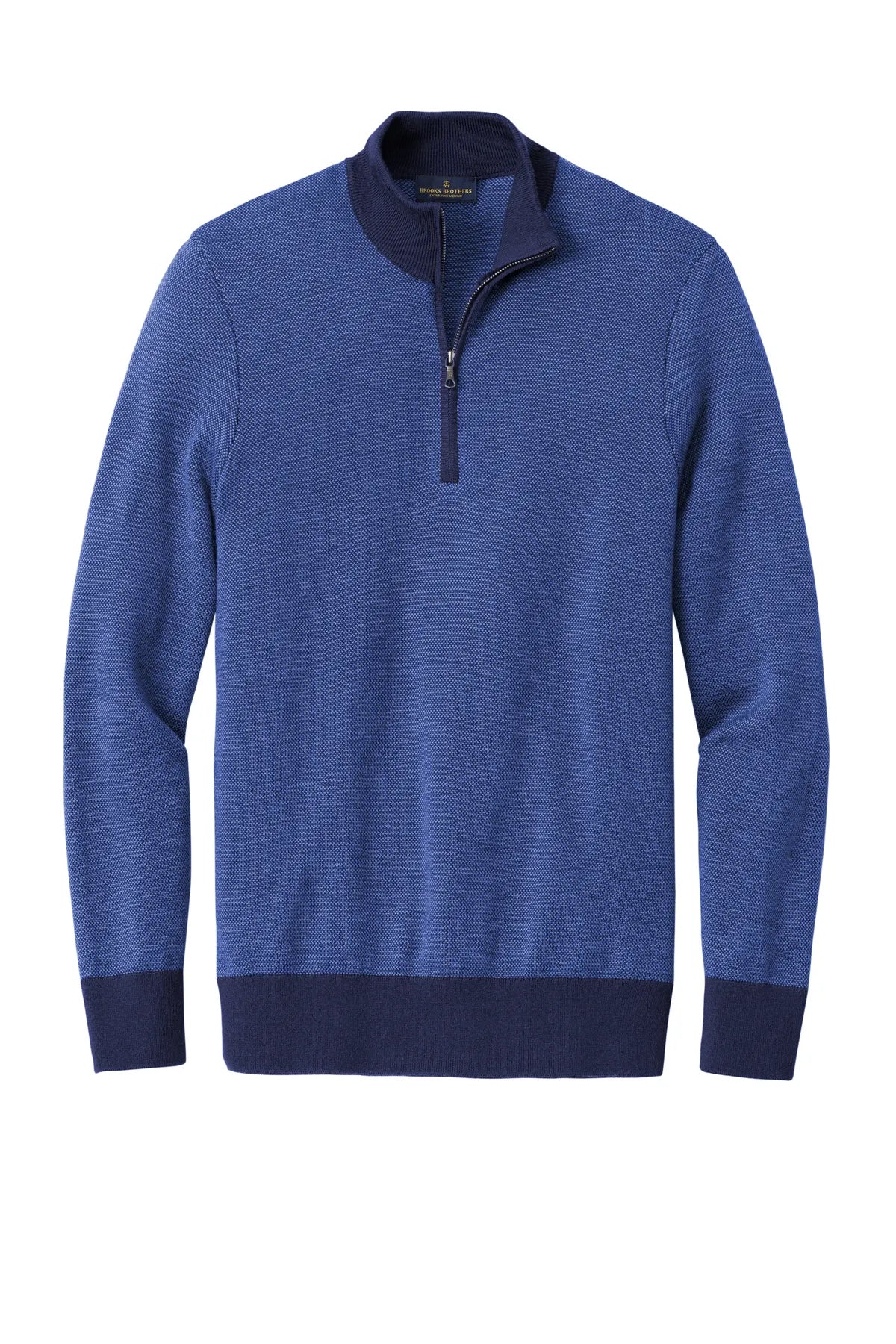 Brooks Brothers® Washable Merino Birdseye 1/4-Zip Sweater BB18412 Navy/ Compass Blue_3