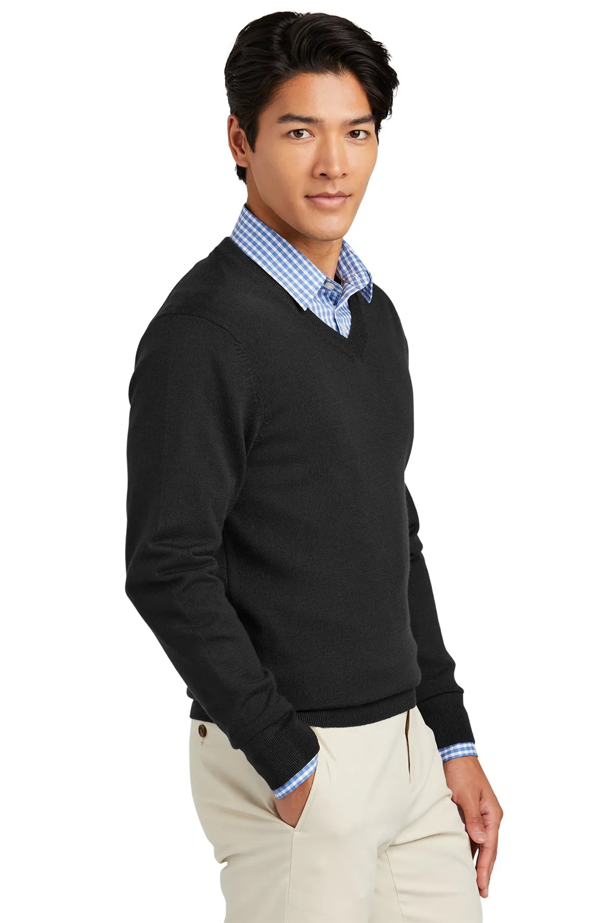 Brooks Brothers® Washable Merino V-Neck Sweater BB18410 Deep Black_2