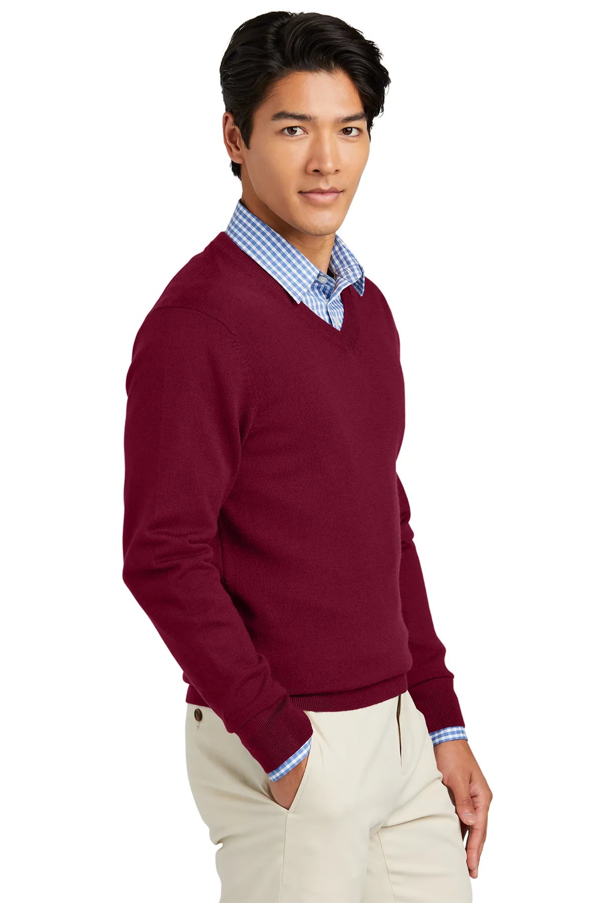 Brooks Brothers® Washable Merino V-Neck Sweater BB18410 Vintage Port_2