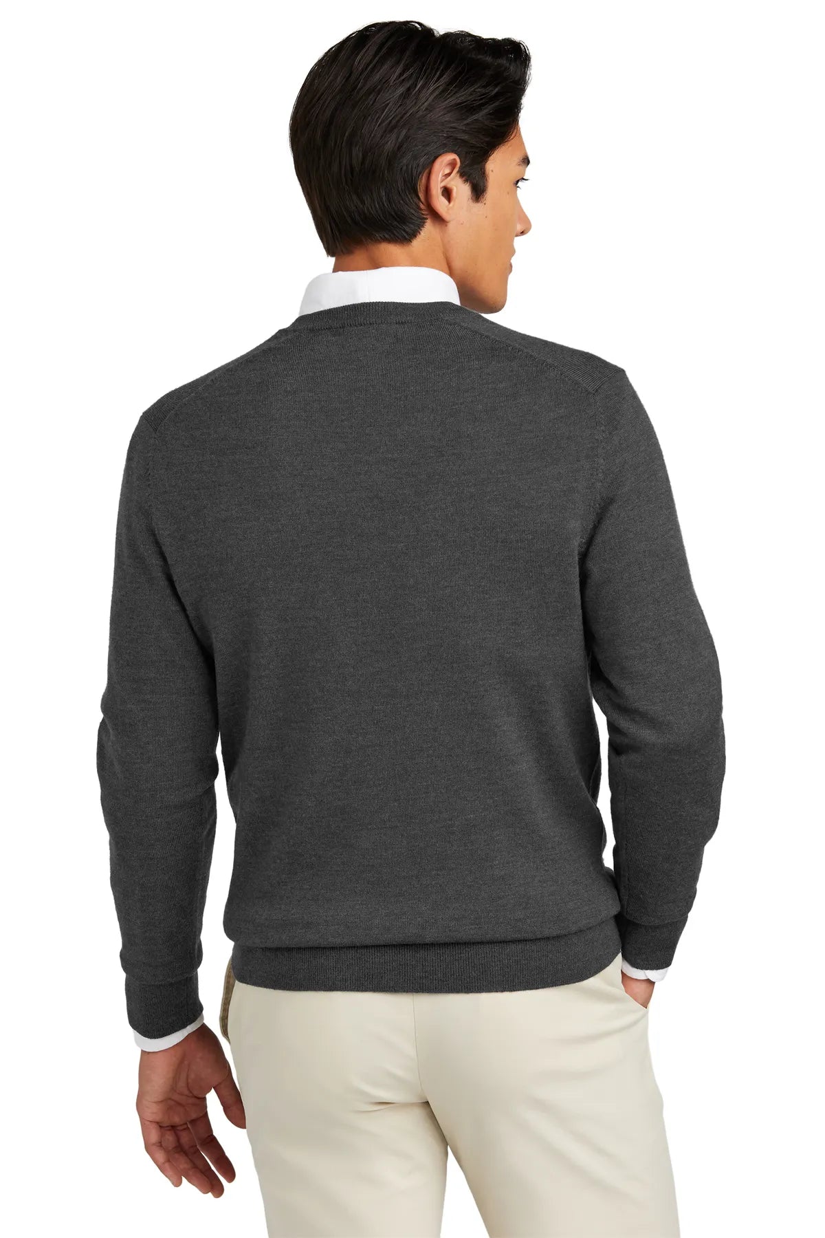 Brooks Brothers® Washable Merino V-Neck Sweater BB18410 Windsor Grey Heather_1