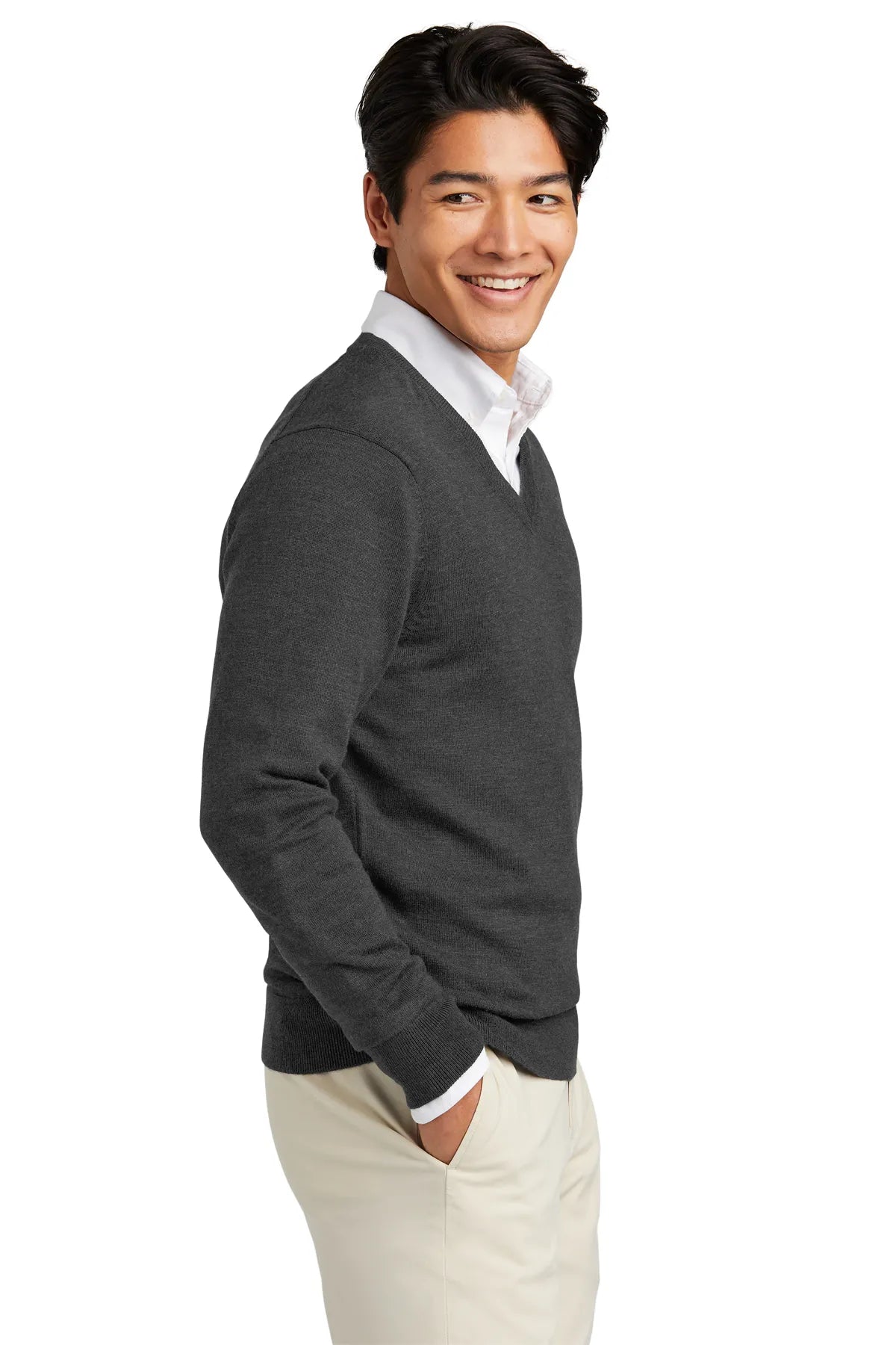 Brooks Brothers® Washable Merino V-Neck Sweater BB18410 Windsor Grey Heather_2