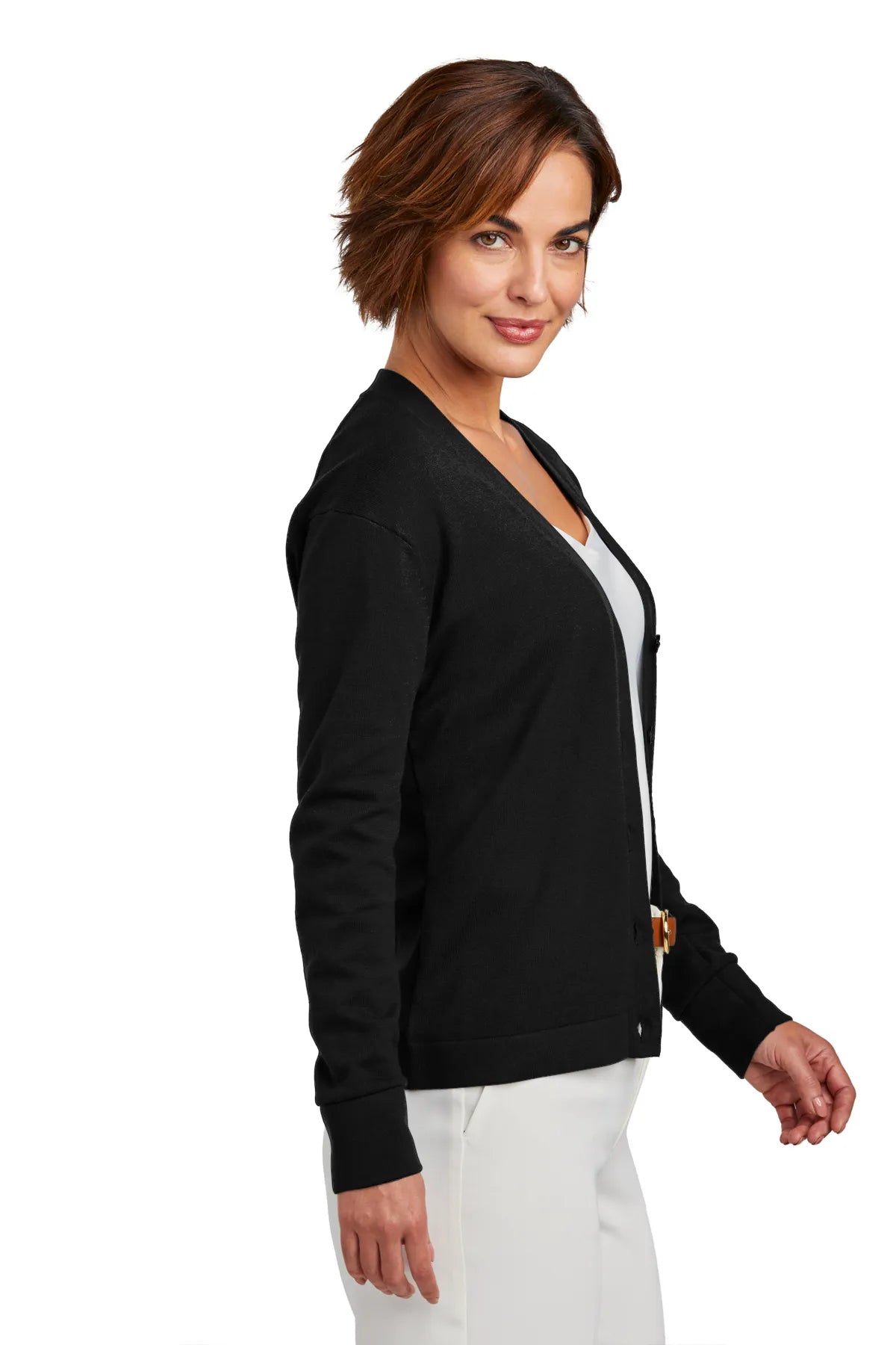Brooks Brothers® Women's Cotton Stretch Cardigan Sweater BB18405 Deep Black_2