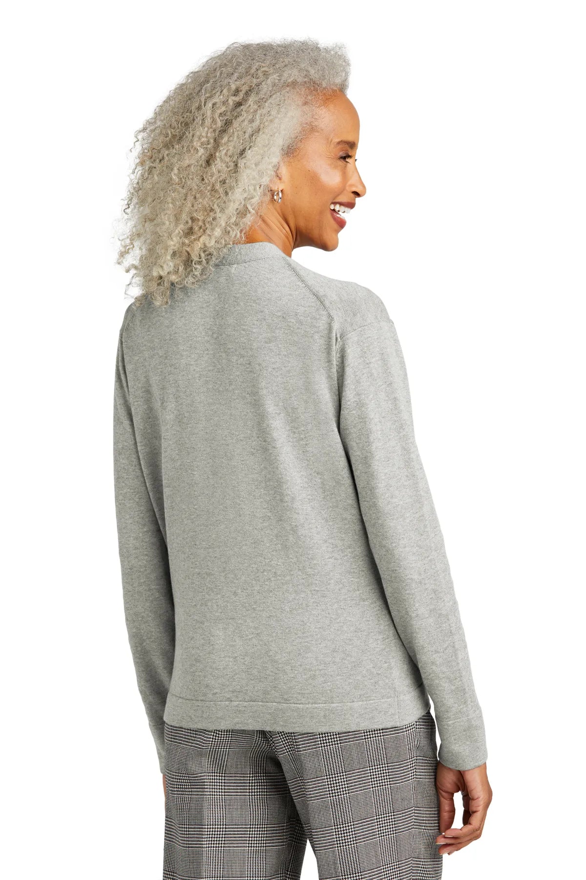 Brooks Brothers® Women's Cotton Stretch Cardigan Sweater BB18405 Light Shadow Grey Heather_1