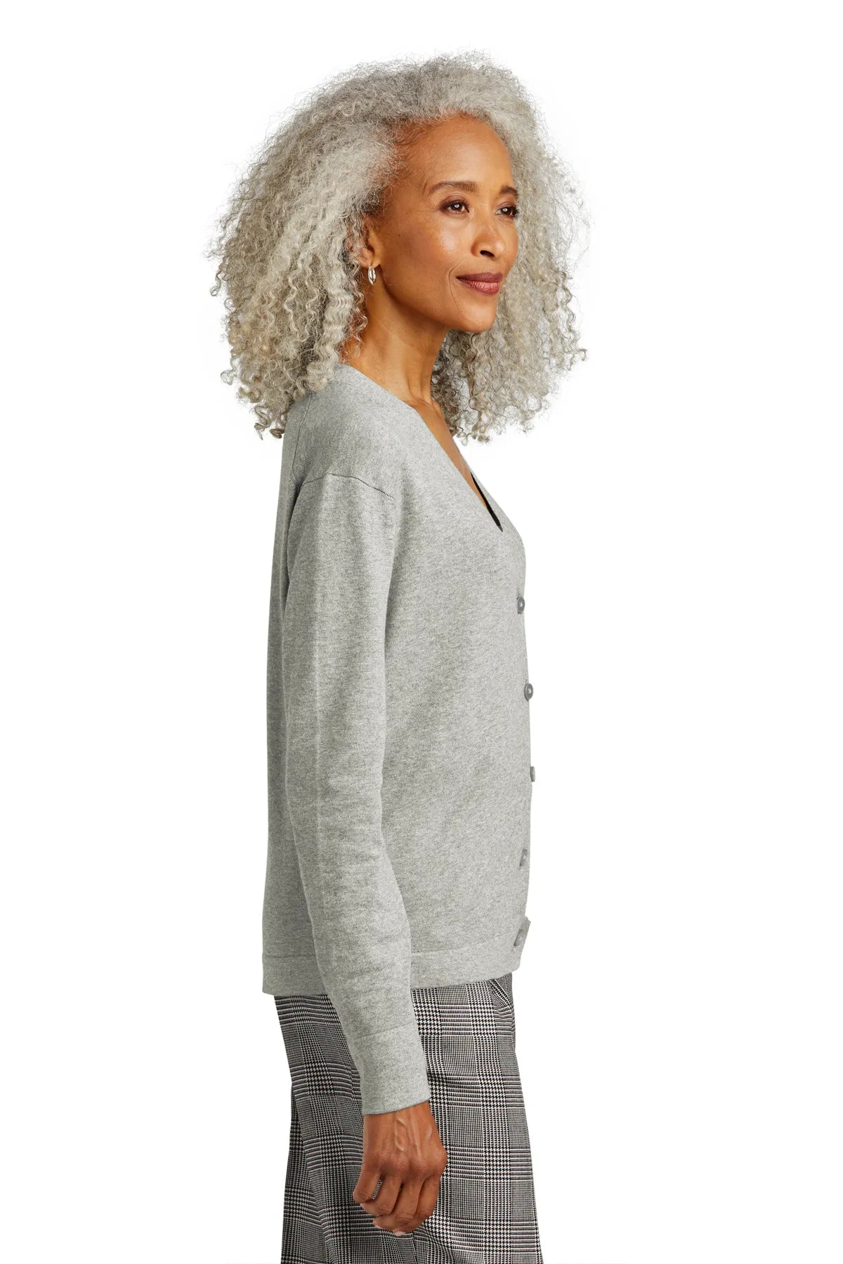 Brooks Brothers® Women's Cotton Stretch Cardigan Sweater BB18405 Light Shadow Grey Heather_2