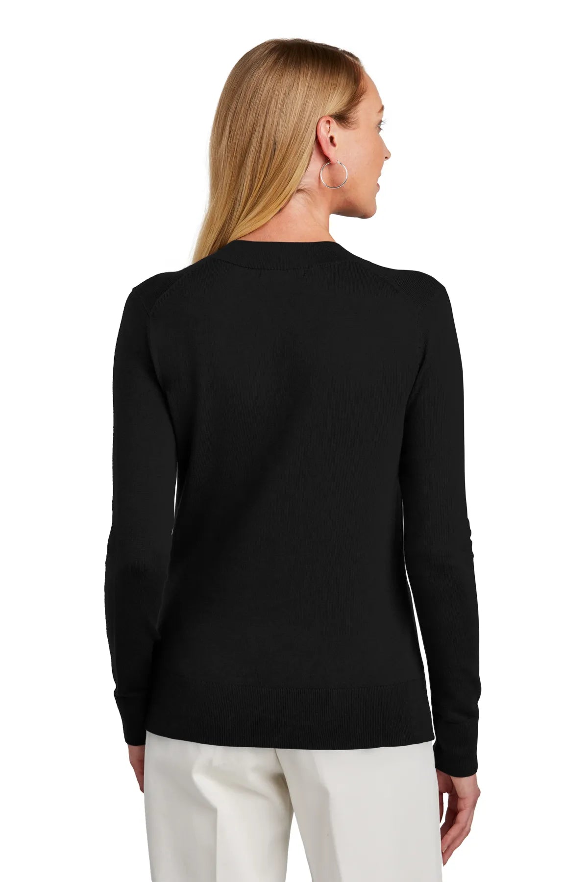 Brooks Brothers® Women's Cotton Stretch V-Neck Sweater BB18401 Deep Black_1
