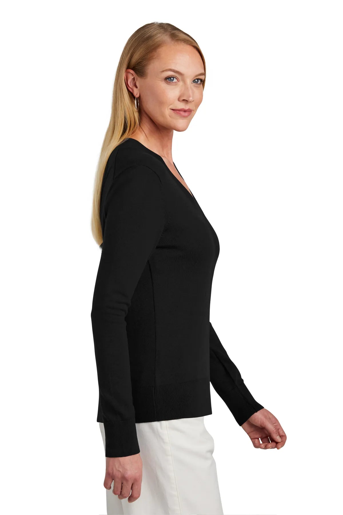 Brooks Brothers® Women's Cotton Stretch V-Neck Sweater BB18401 Deep Black_2