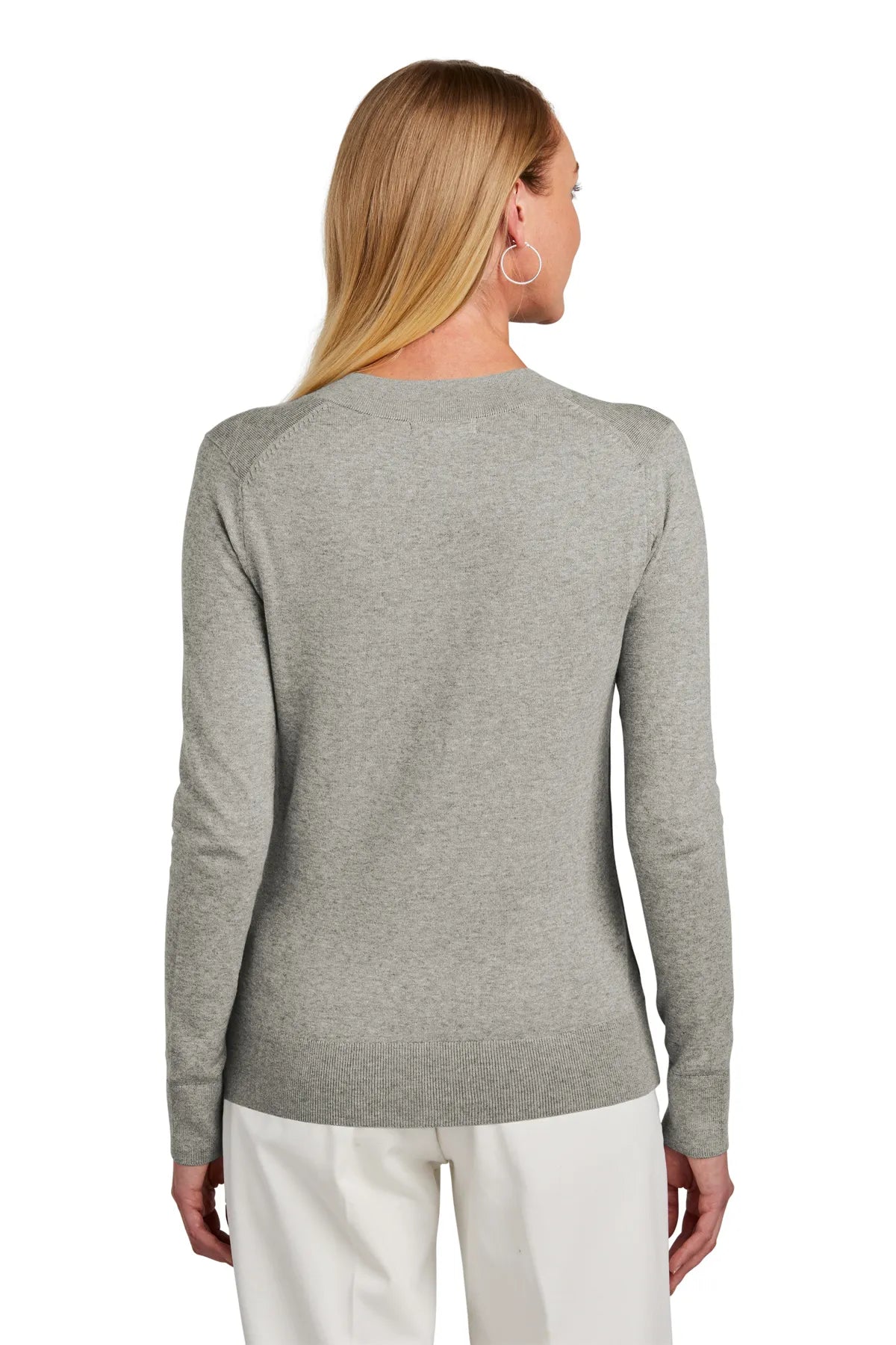 Brooks Brothers® Women's Cotton Stretch V-Neck Sweater BB18401 Light Shadow Grey Heather_1