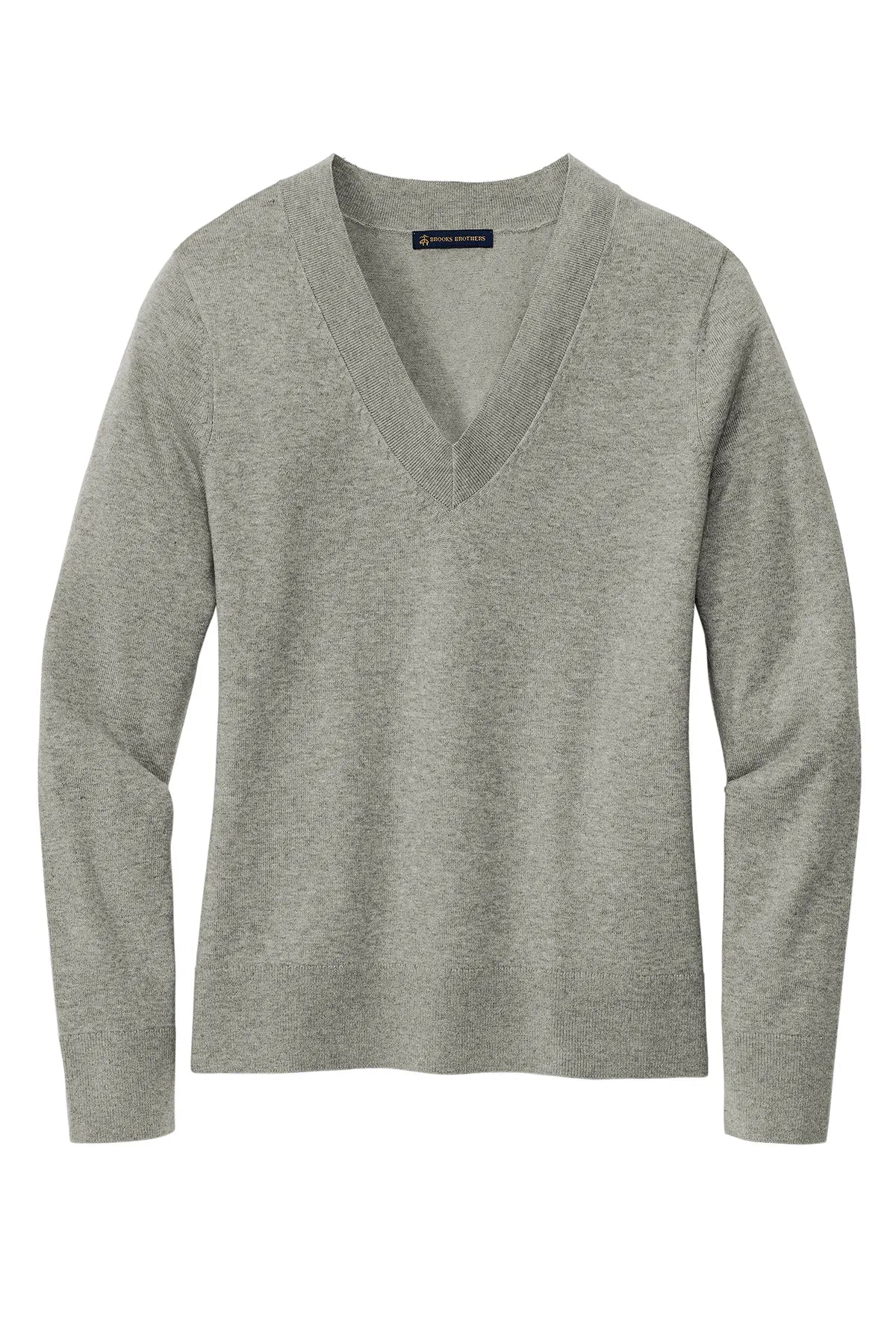 Brooks Brothers® Women's Cotton Stretch V-Neck Sweater BB18401 Light Shadow Grey Heather_3