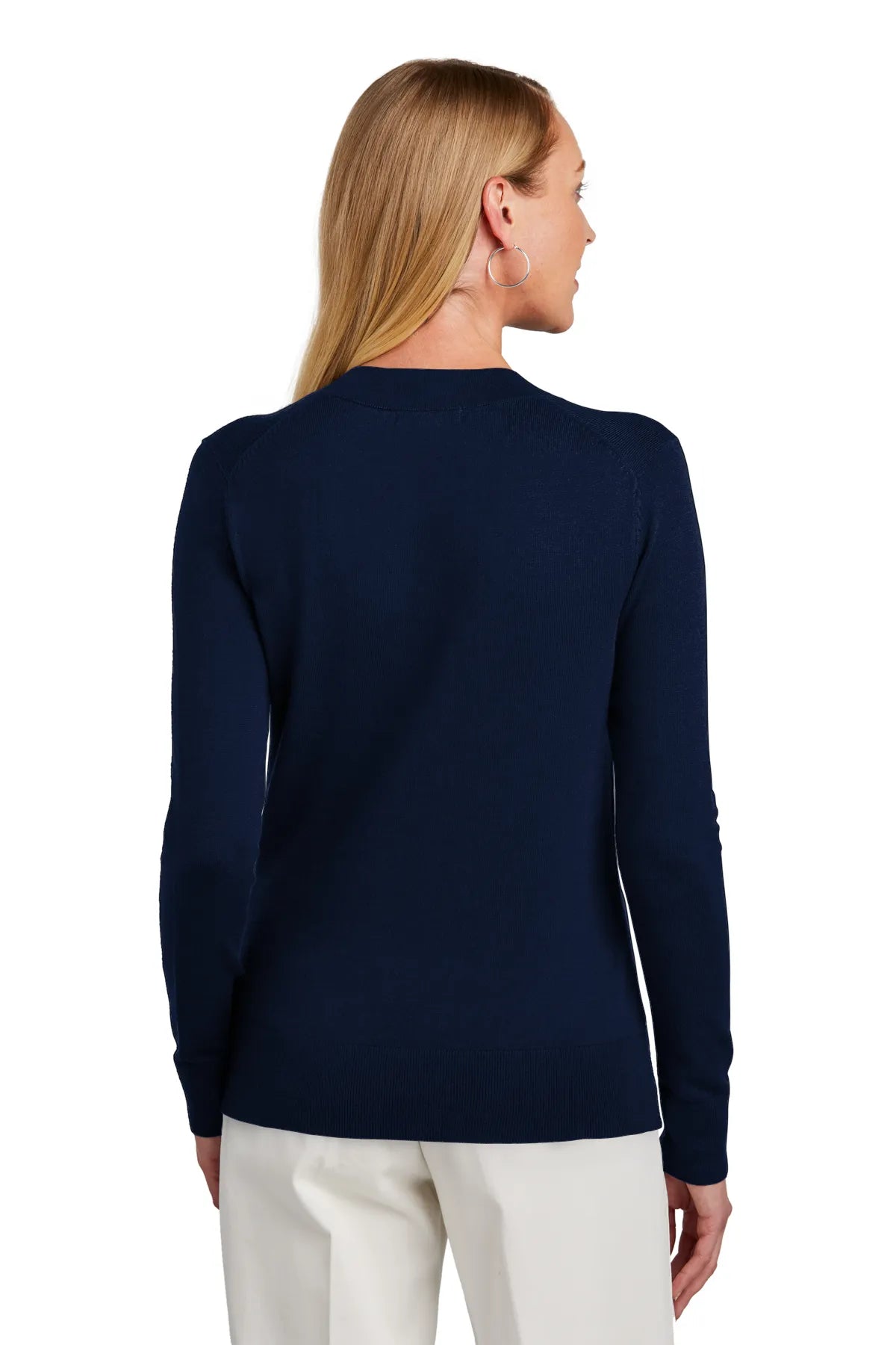Brooks Brothers® Women's Cotton Stretch V-Neck Sweater BB18401 Navy Blazer_1