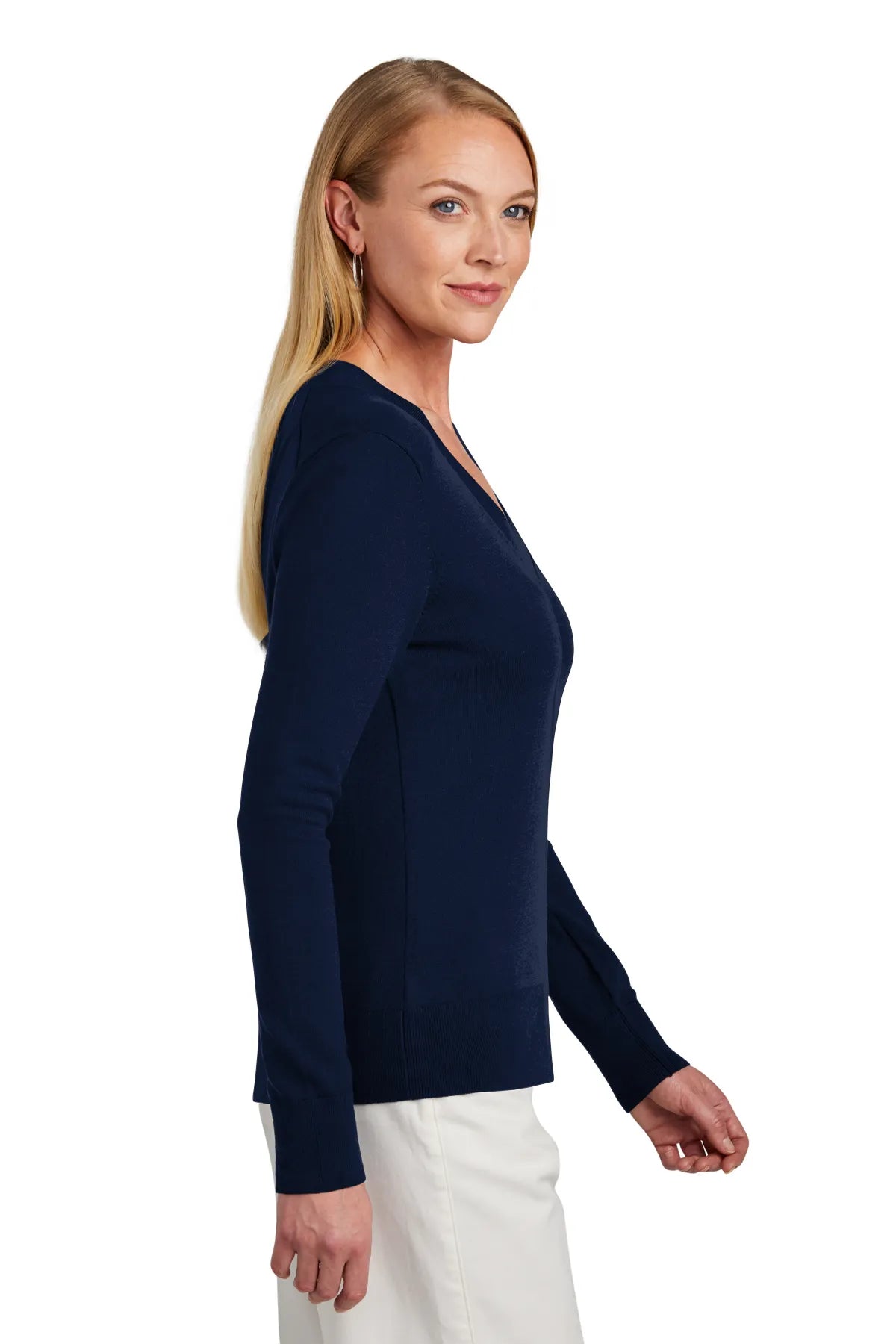 Brooks Brothers® Women's Cotton Stretch V-Neck Sweater BB18401 Navy Blazer_2