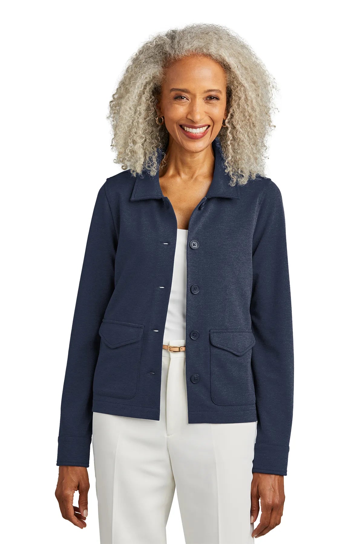 Brooks Brothers® Women's Mid-Layer Stretch Button Jacket BB18205 Navy Blazer Heather