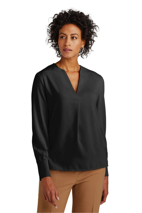 Brooks Brothers® Women's Open-Neck Satin Blouse BB18009 Deep Black